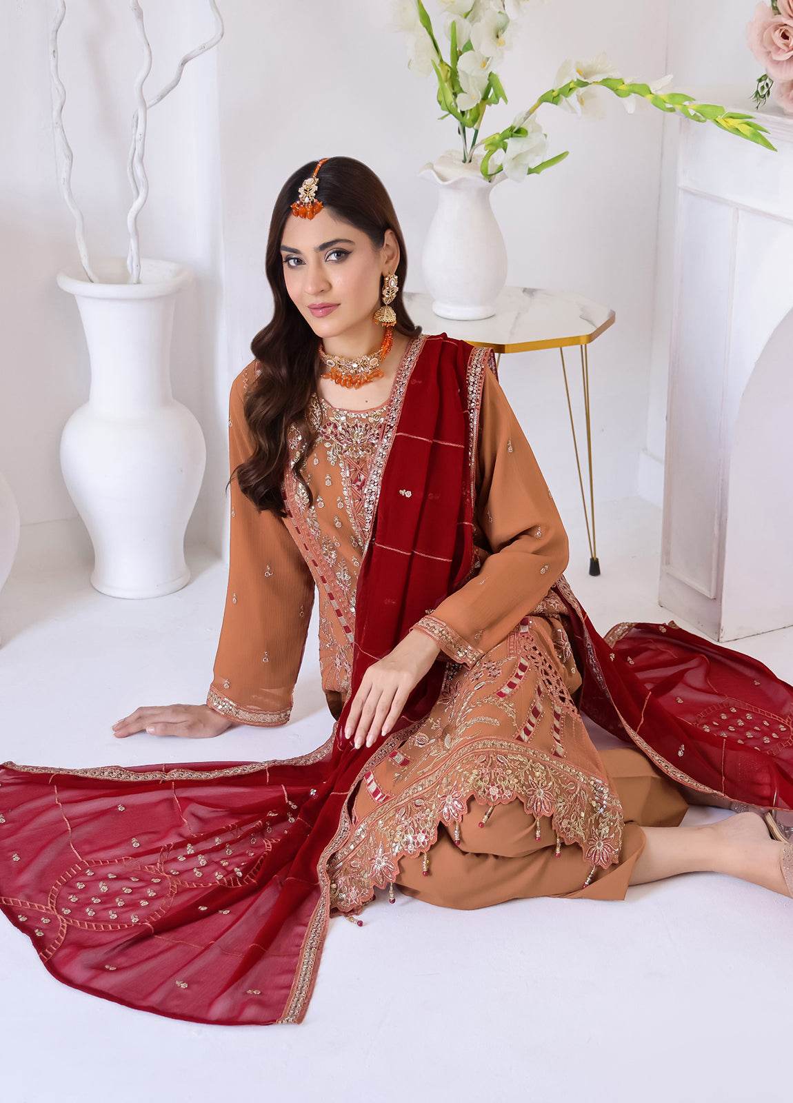 Zahikah By Bin Hameed Luxury Embroidered Chiffon Untitched 3pcs - Jotey