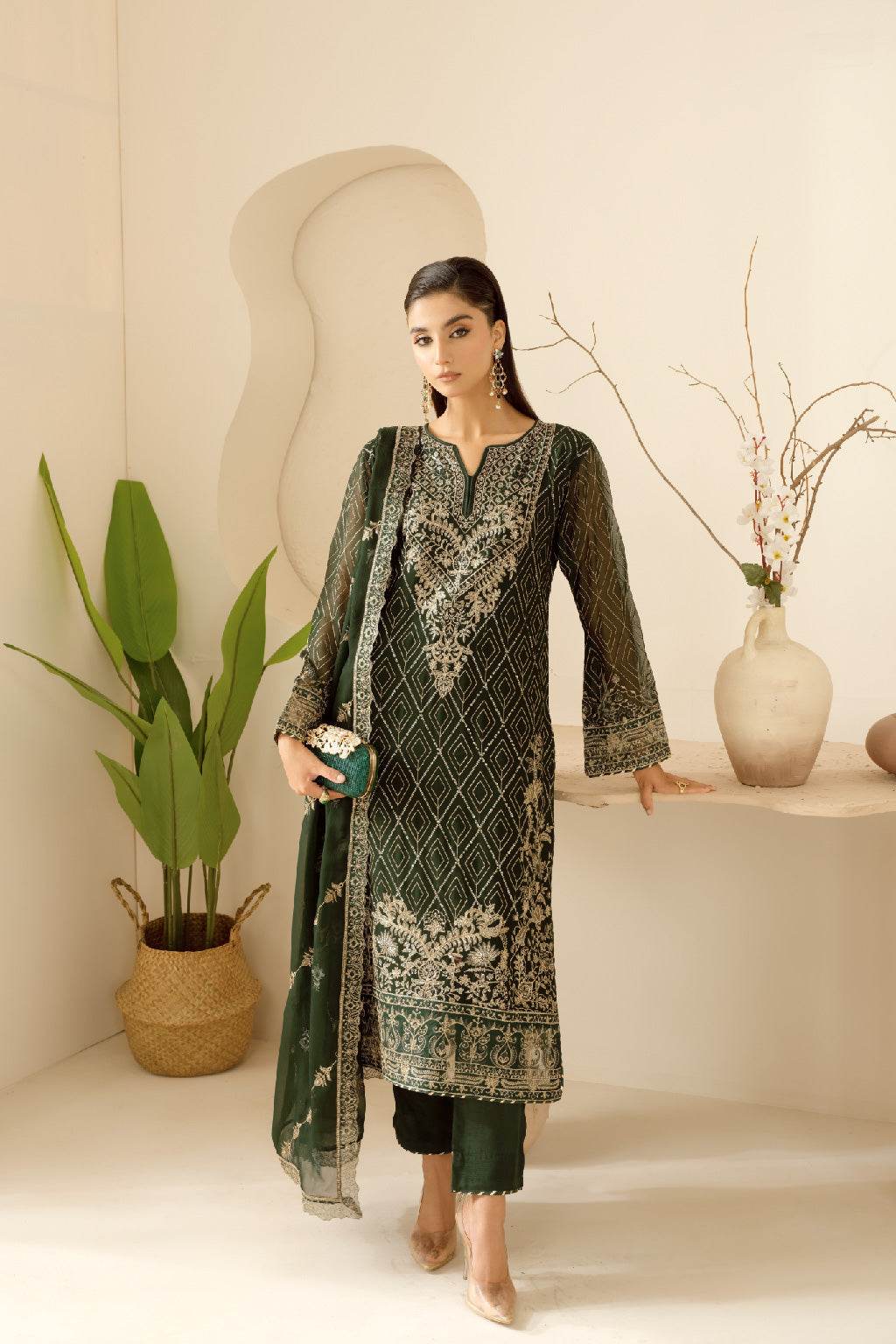Sonehri By Ramsha Chiffon Unstitched 3pcs - Jotey
