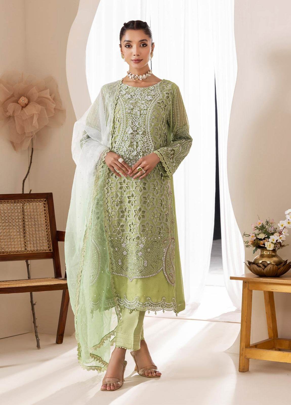 Zoya By ZA Clothes Embroidered Chiffon Semi-Stitched 3pcs - Jotey