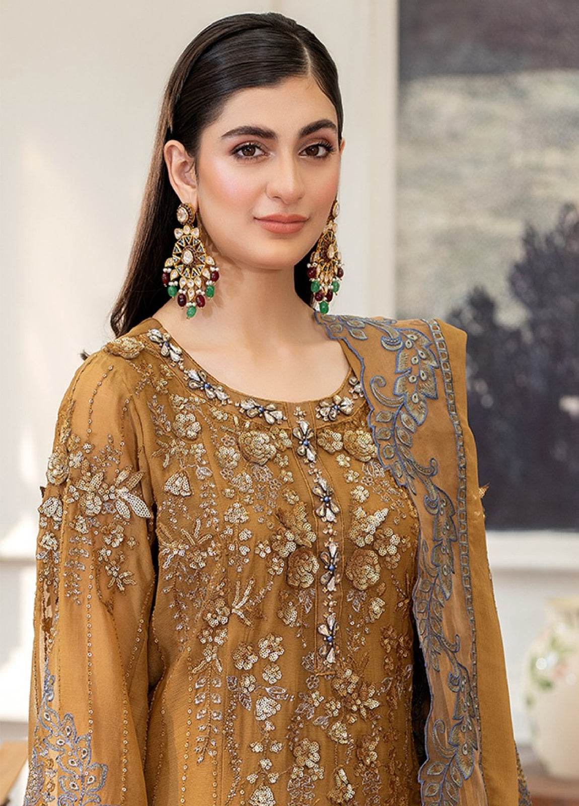 Tabassum By ZA Clothes Embroidered Chiffon Semi-Stitched 3pcs - Jotey