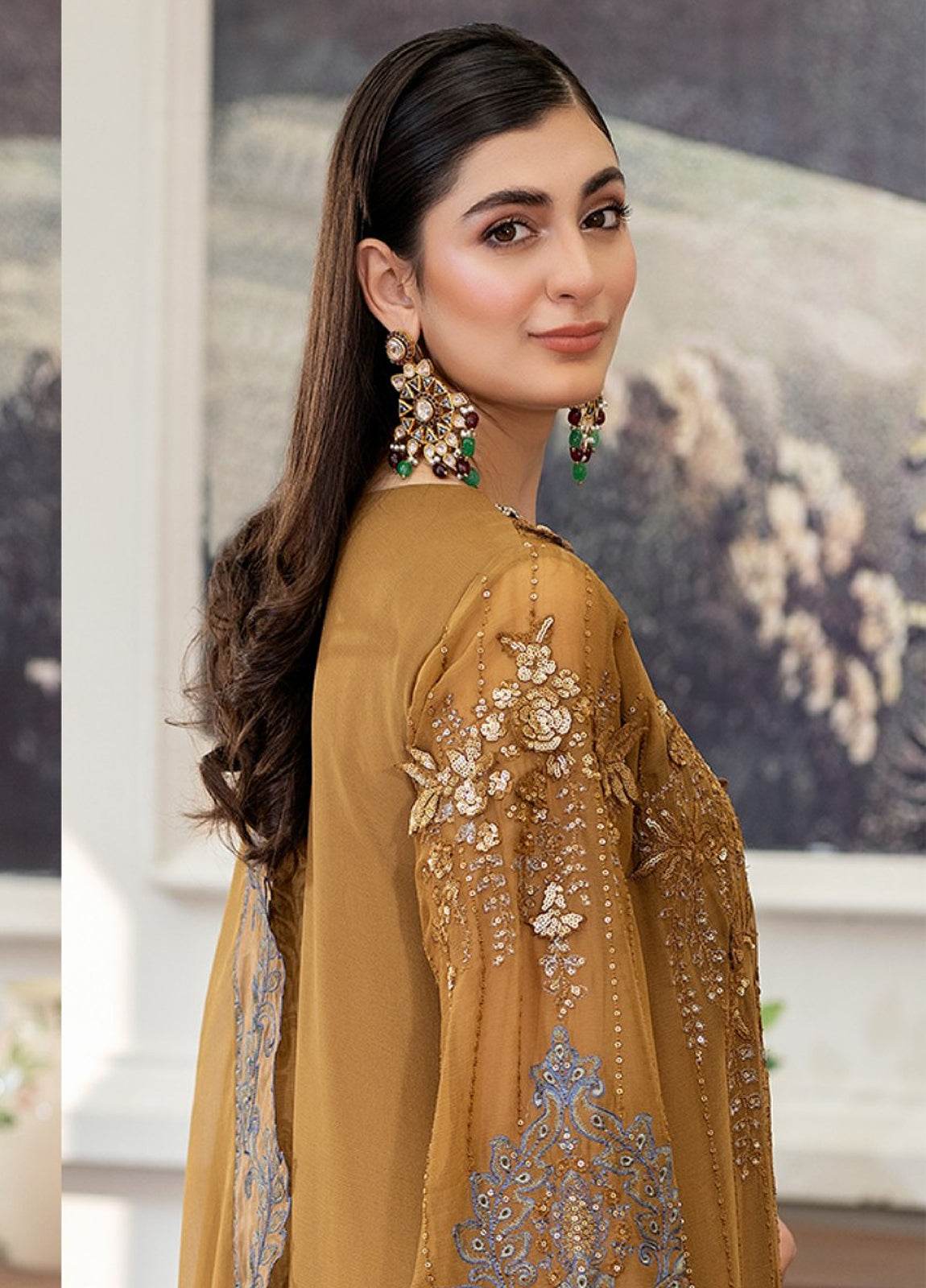 Tabassum By ZA Clothes Embroidered Chiffon Semi-Stitched 3pcs - Jotey