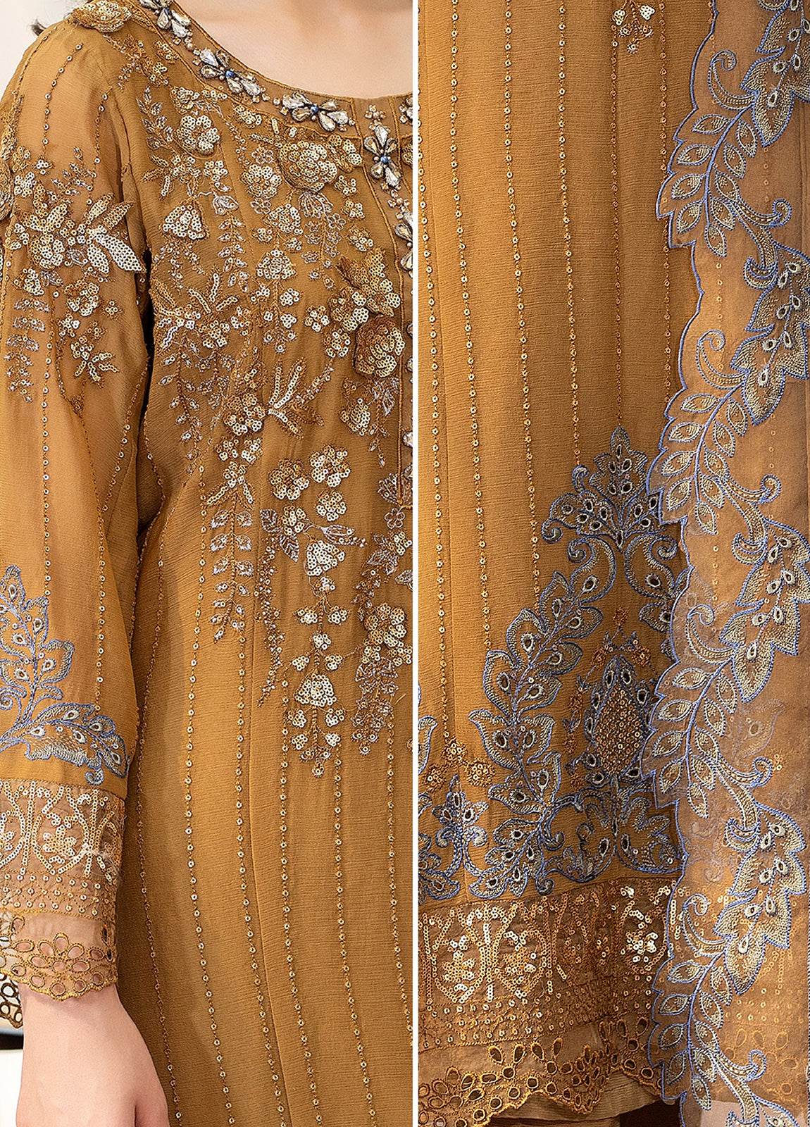 Tabassum By ZA Clothes Embroidered Chiffon Semi-Stitched 3pcs - Jotey