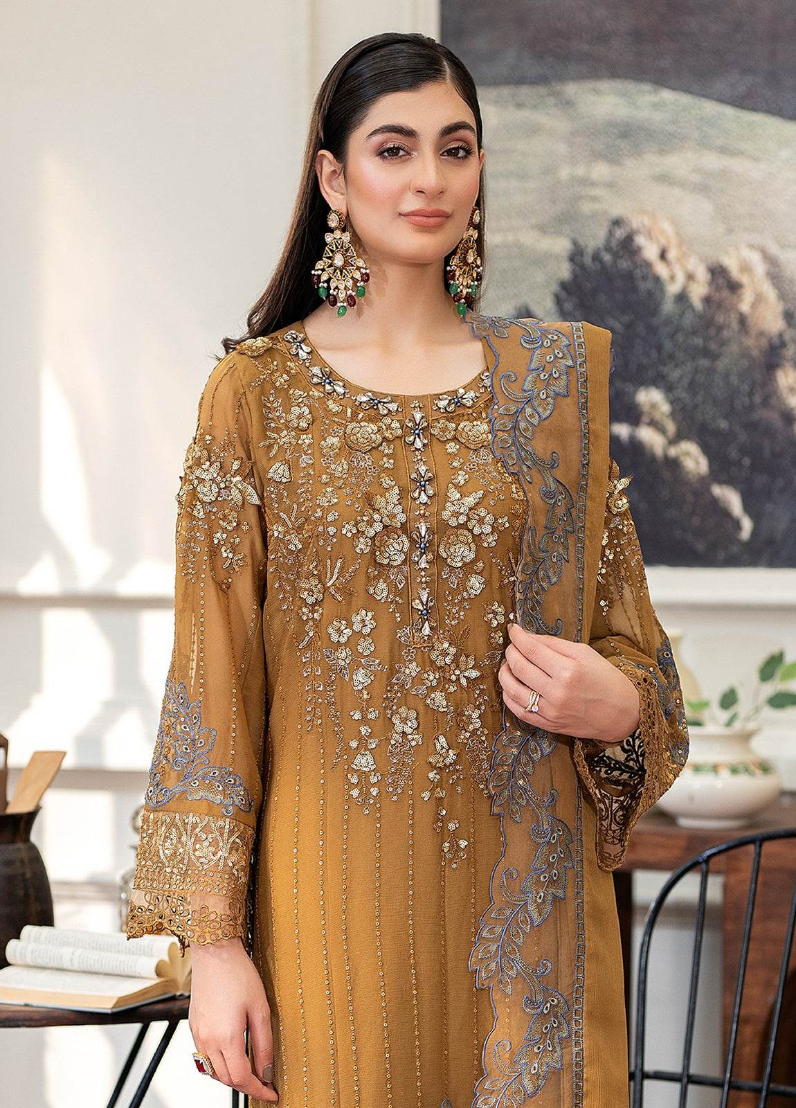 Tabassum By ZA Clothes Embroidered Chiffon Semi-Stitched 3pcs - Jotey