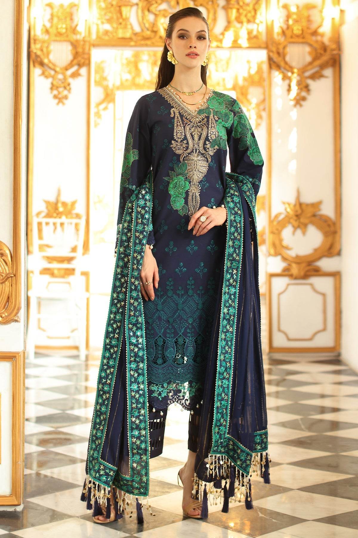 Tabeer By Charizma Embroidered Premium Chiffli Lawn Eid Edition Unstitched 3pcs - Jotey