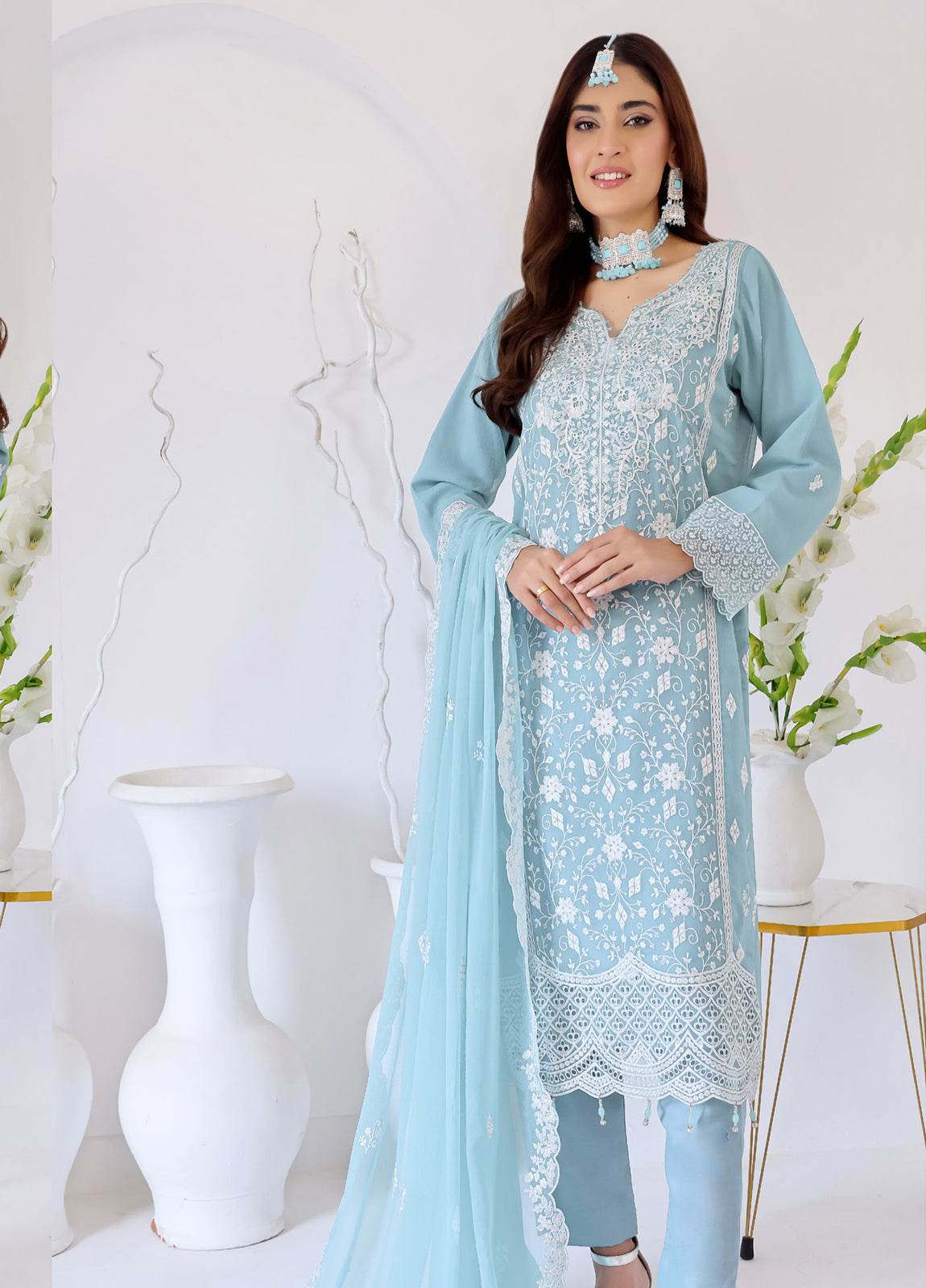 Zahikah By Bin Hameed Luxury Embroidered Chiffon Untitched 3pcs - Jotey