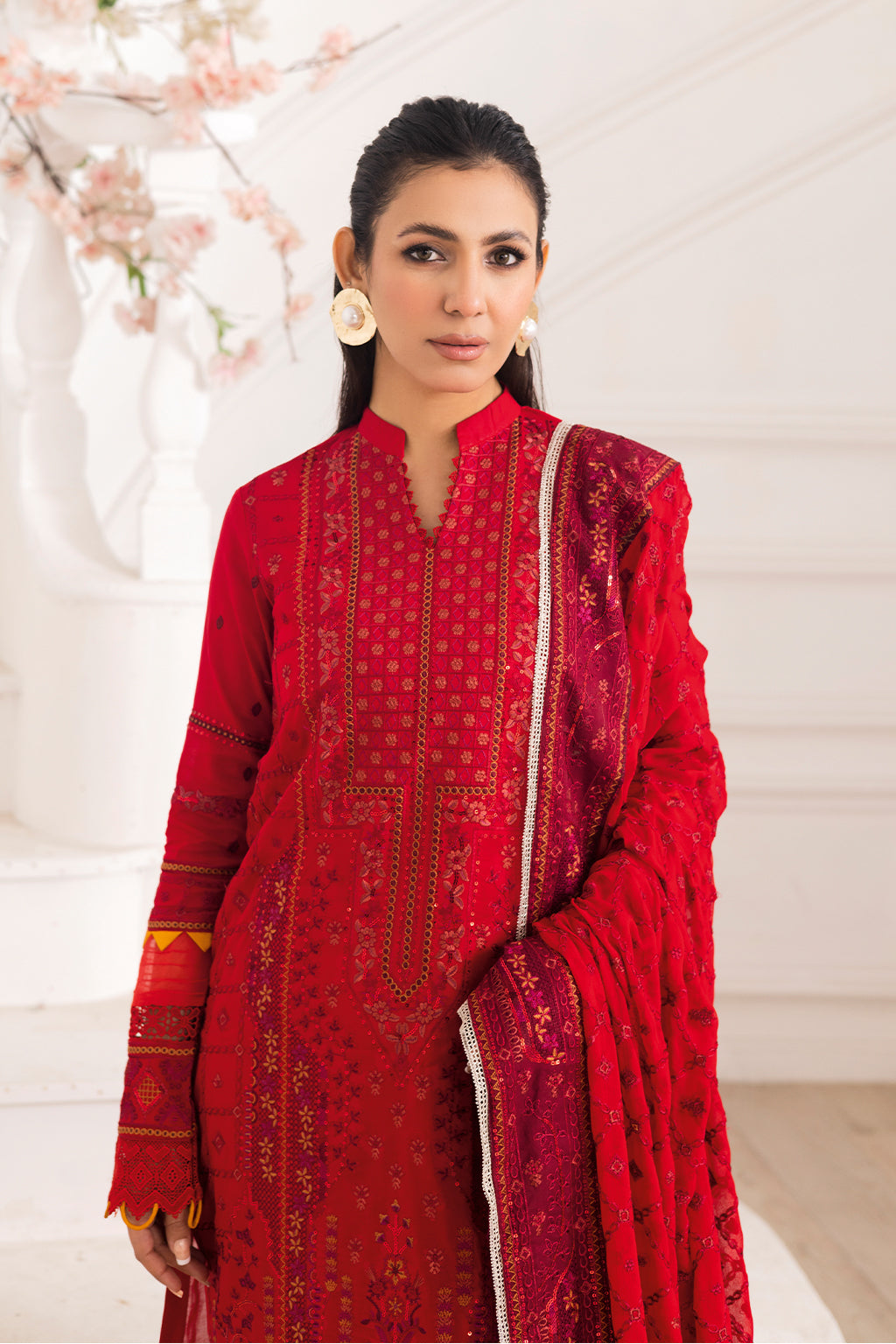 Johra Gold Swiss Voil Heavy Embroidered Lawn Unstitched 3Pcs