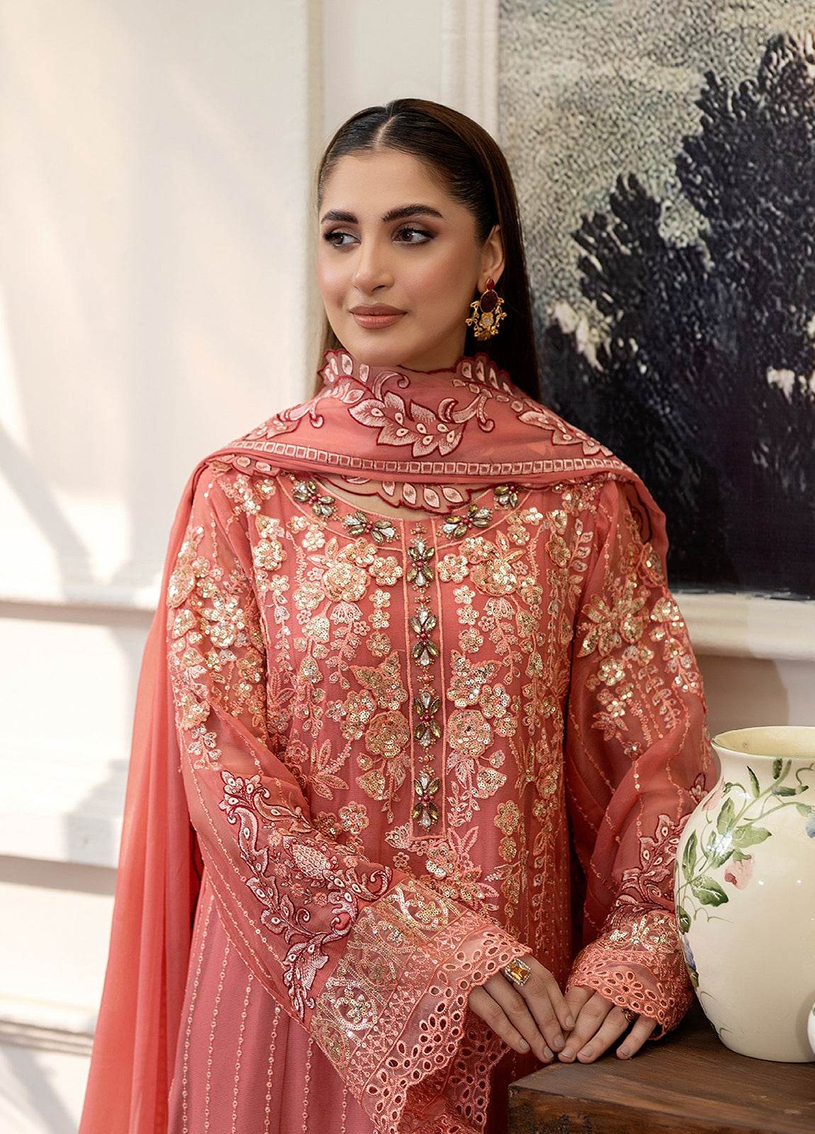 Tabassum By ZA Clothes Embroidered Chiffon Semi-Stitched 3pcs - Jotey