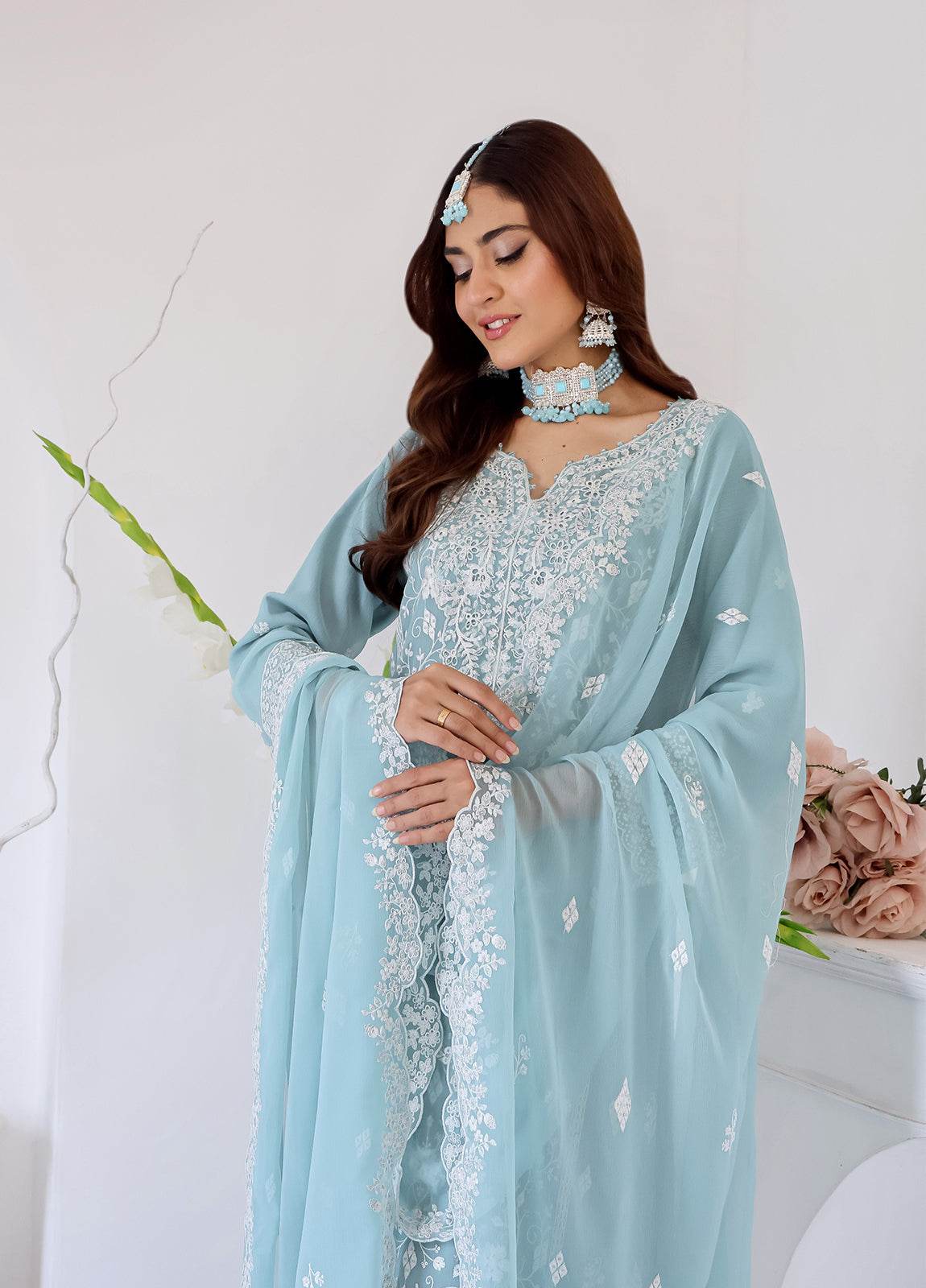 Zahikah By Bin Hameed Luxury Embroidered Chiffon Untitched 3pcs - Jotey