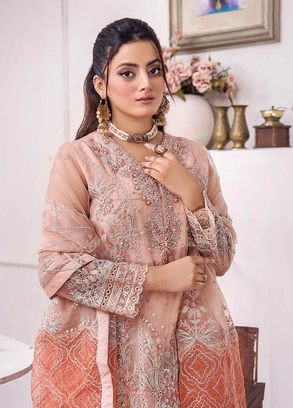ZA Clothes Gulshan Embroidered Organza Ready to wear 3pcs - Jotey