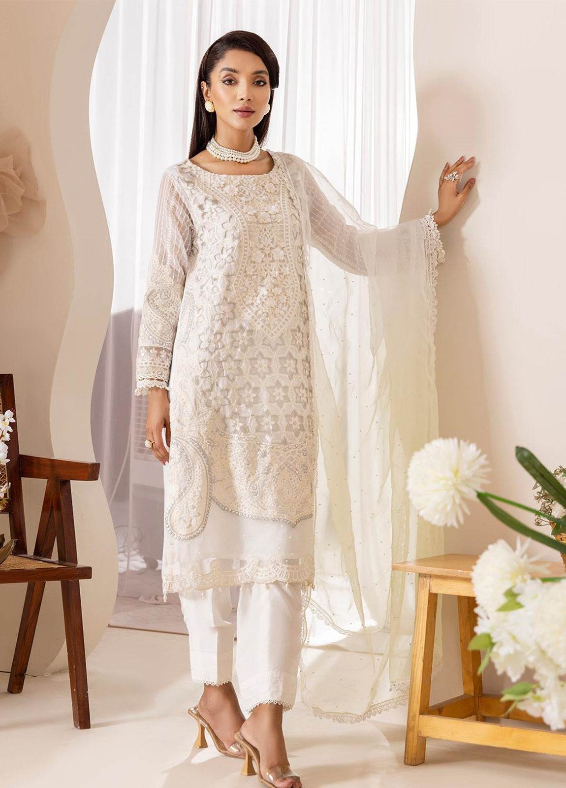 Zoya By ZA Clothes Embroidered Chiffon Semi-Stitched 3pcs - Jotey