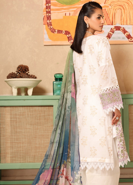 Milhaan By Johra Embroidered Chikankari & Gold Printed Lawn Unstitched 3Pcs