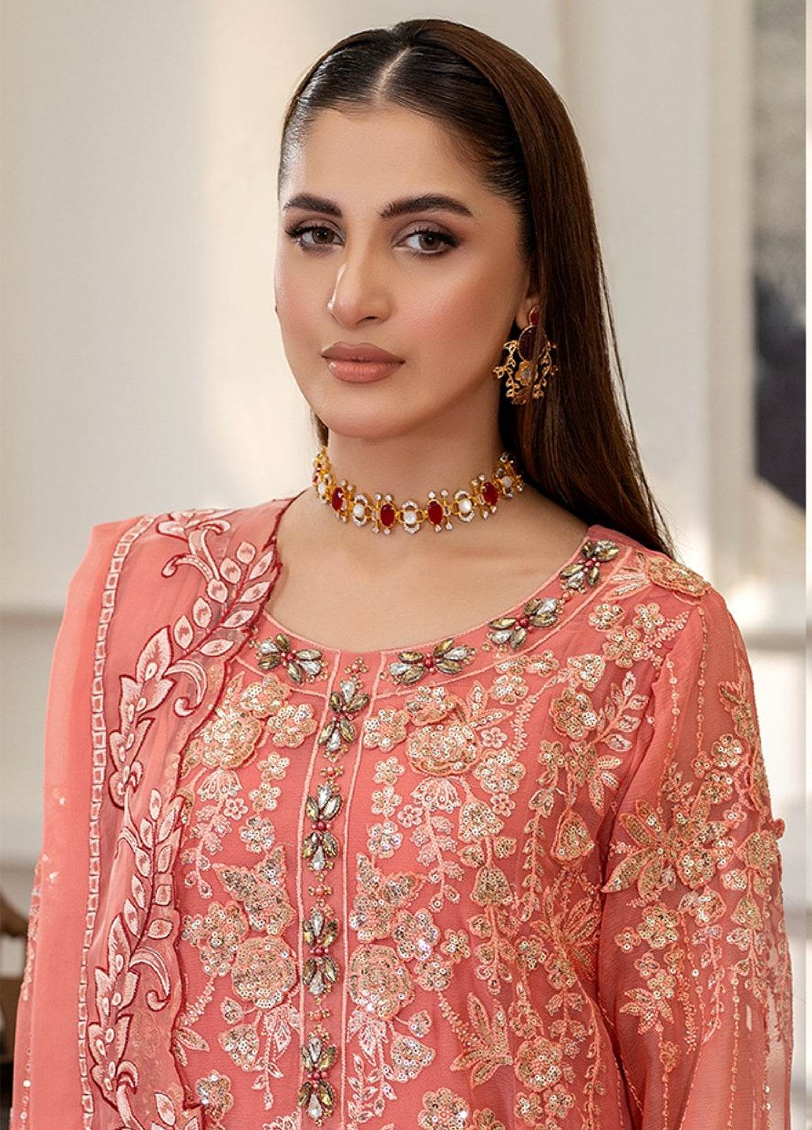 Tabassum By ZA Clothes Embroidered Chiffon Semi-Stitched 3pcs - Jotey