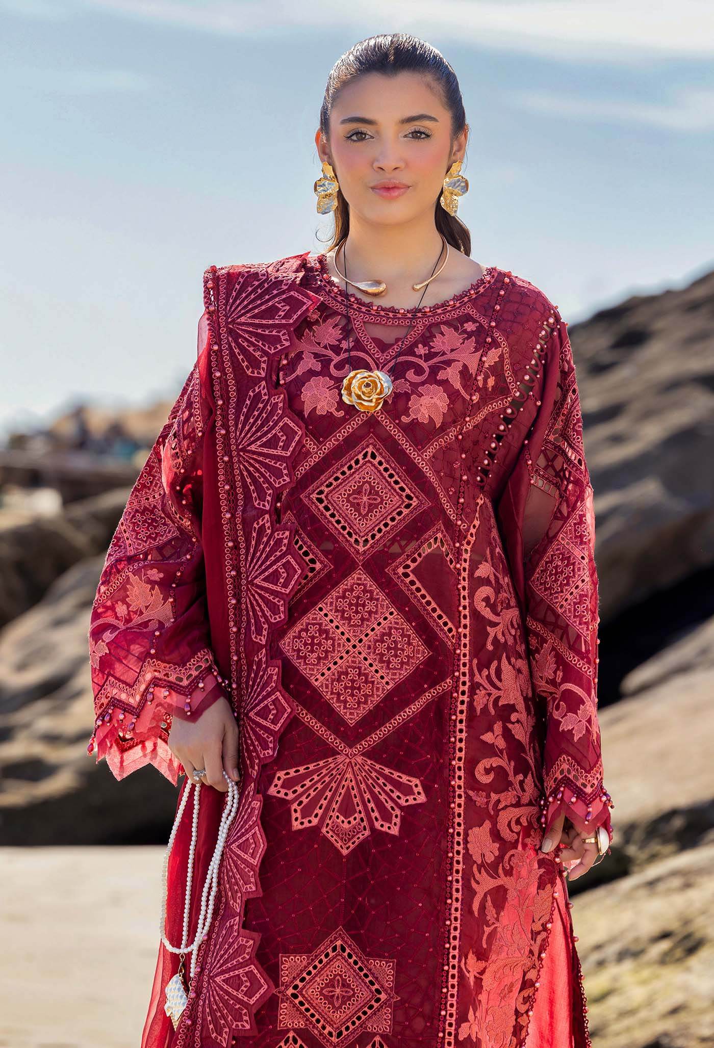 Adans Libas Lasserkari Embroidered Premium Lawn Unstitched 3 Piece - Jotey