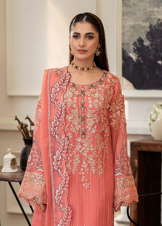 Tabassum By ZA Clothes Embroidered Chiffon Semi-Stitched 3pcs - Jotey