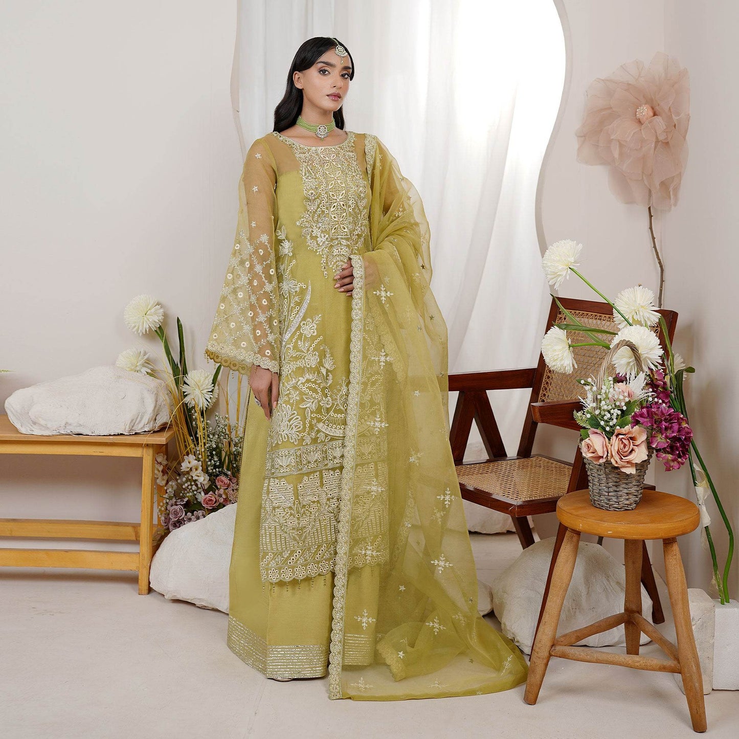 Embellished Ready to wear Organza 3pcs - Jotey