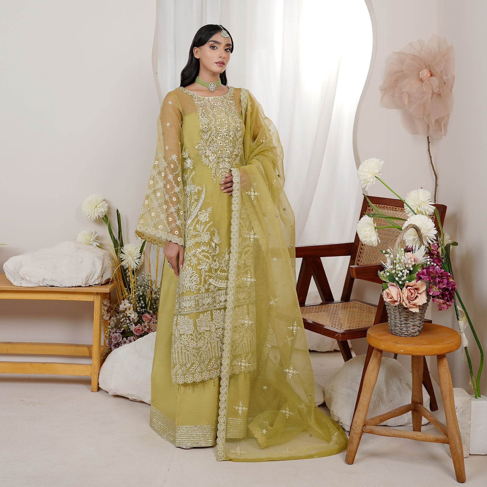 Embellished Ready to wear Organza 3pcs - Jotey