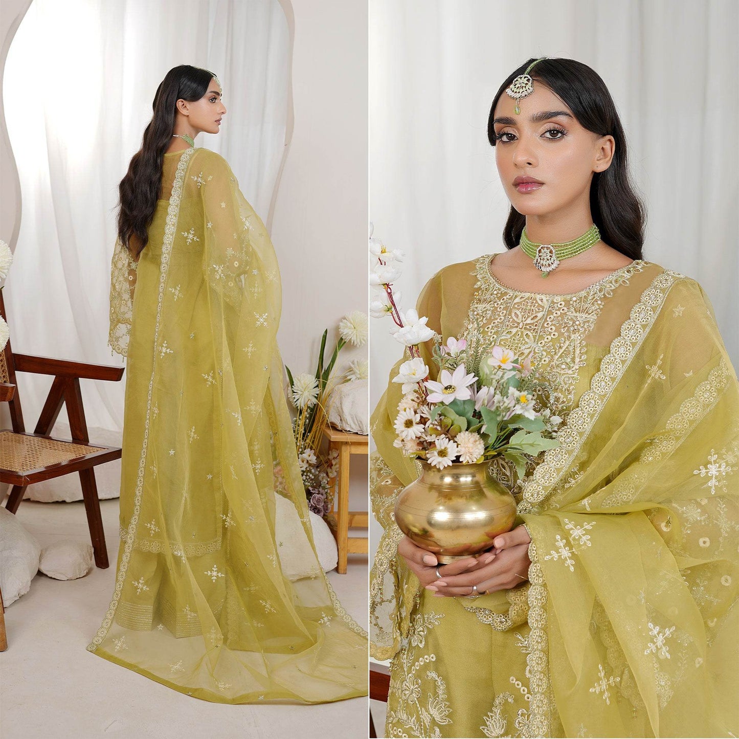 Embellished Ready to wear Organza 3pcs - Jotey