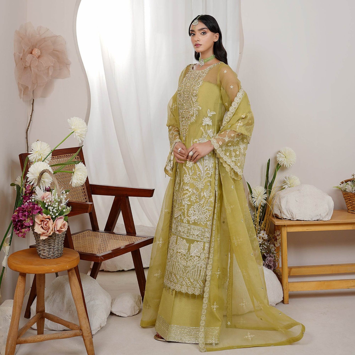 Embellished Ready to wear Organza 3pcs - Jotey