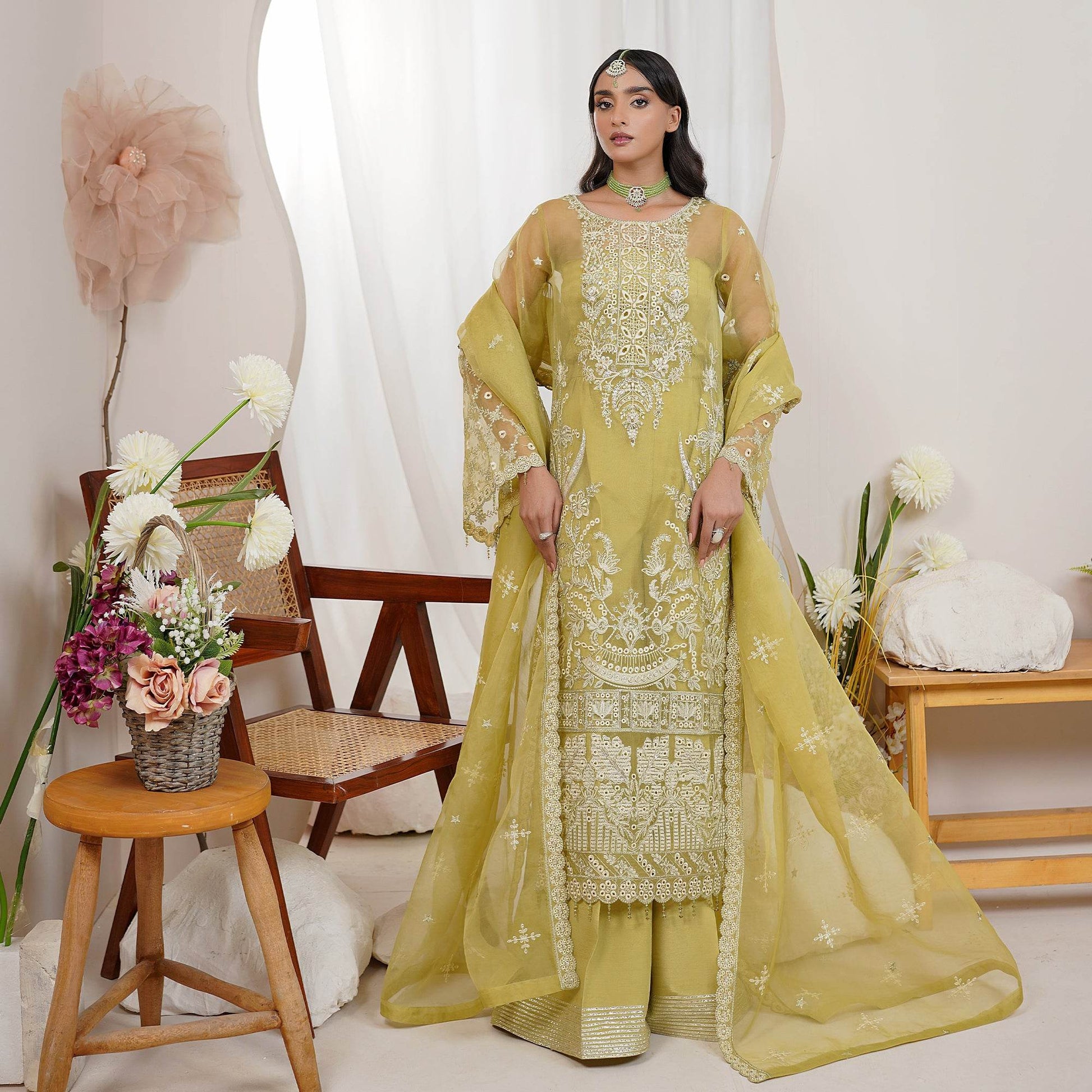 Embellished Ready to wear Organza 3pcs - Jotey