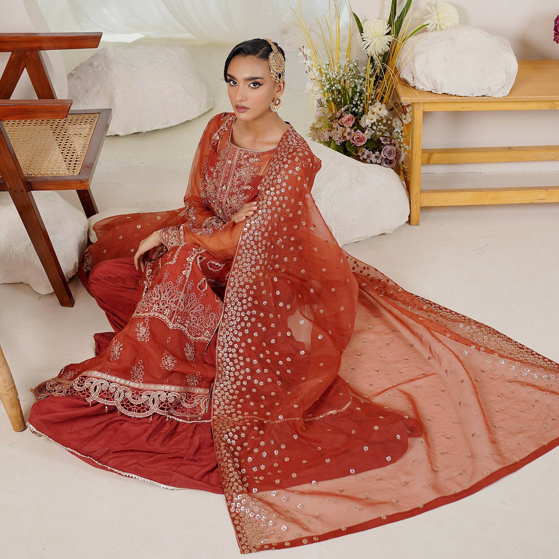 Embellished Ready to wear Organza 3pcs - Jotey