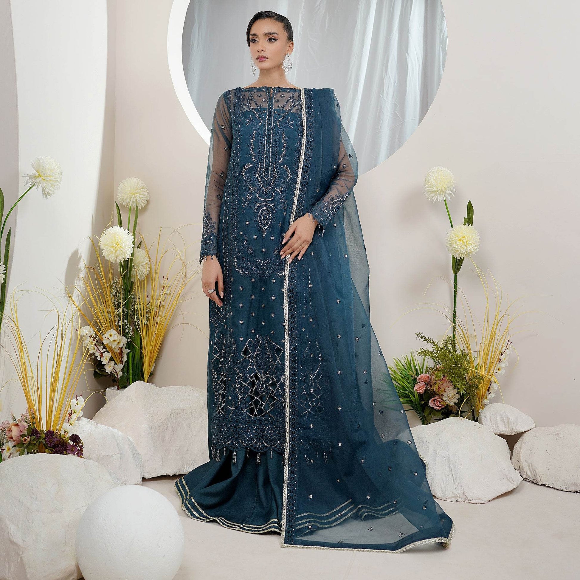 Embellished Ready to wear Organza 3pcs - Jotey