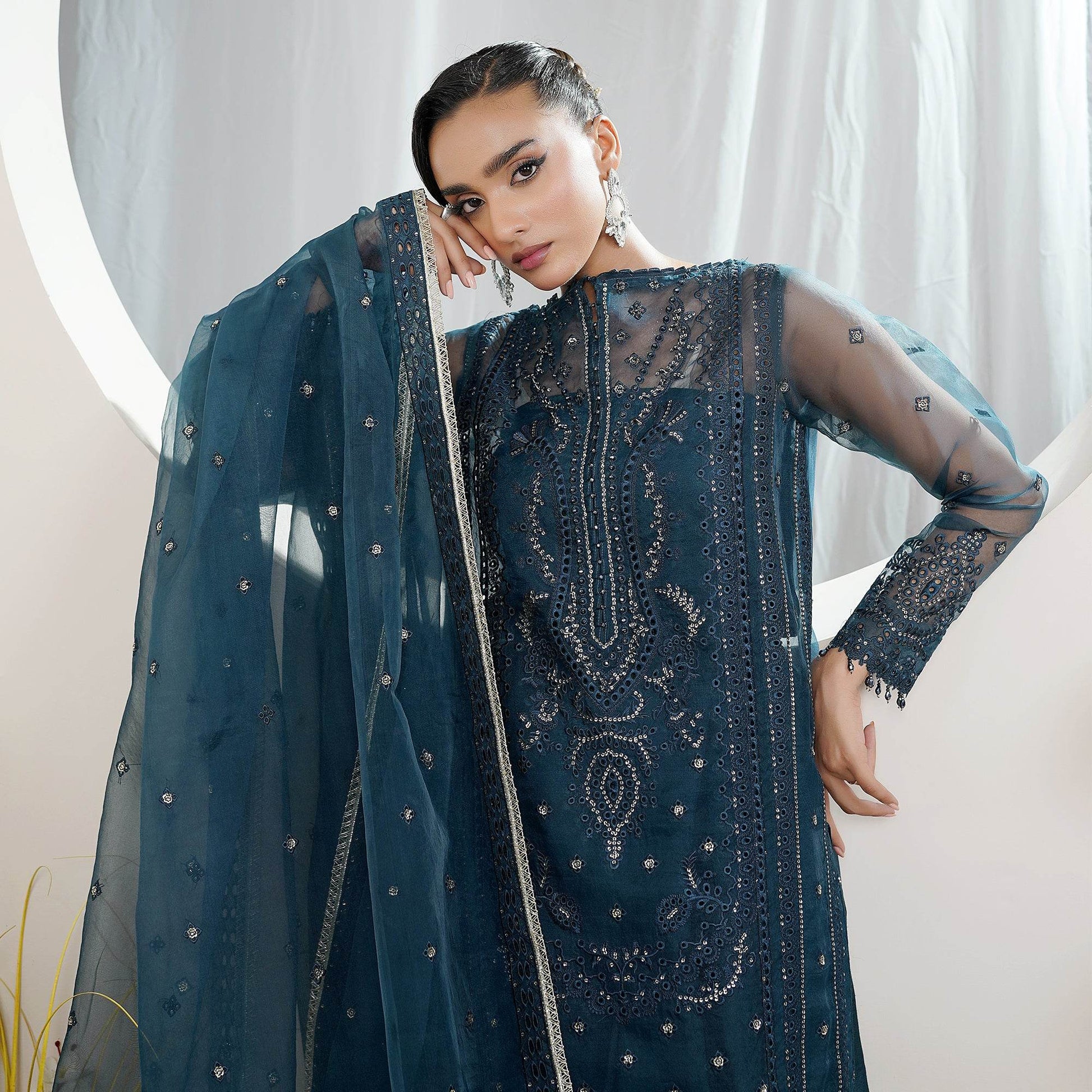 Embellished Ready to wear Organza 3pcs - Jotey