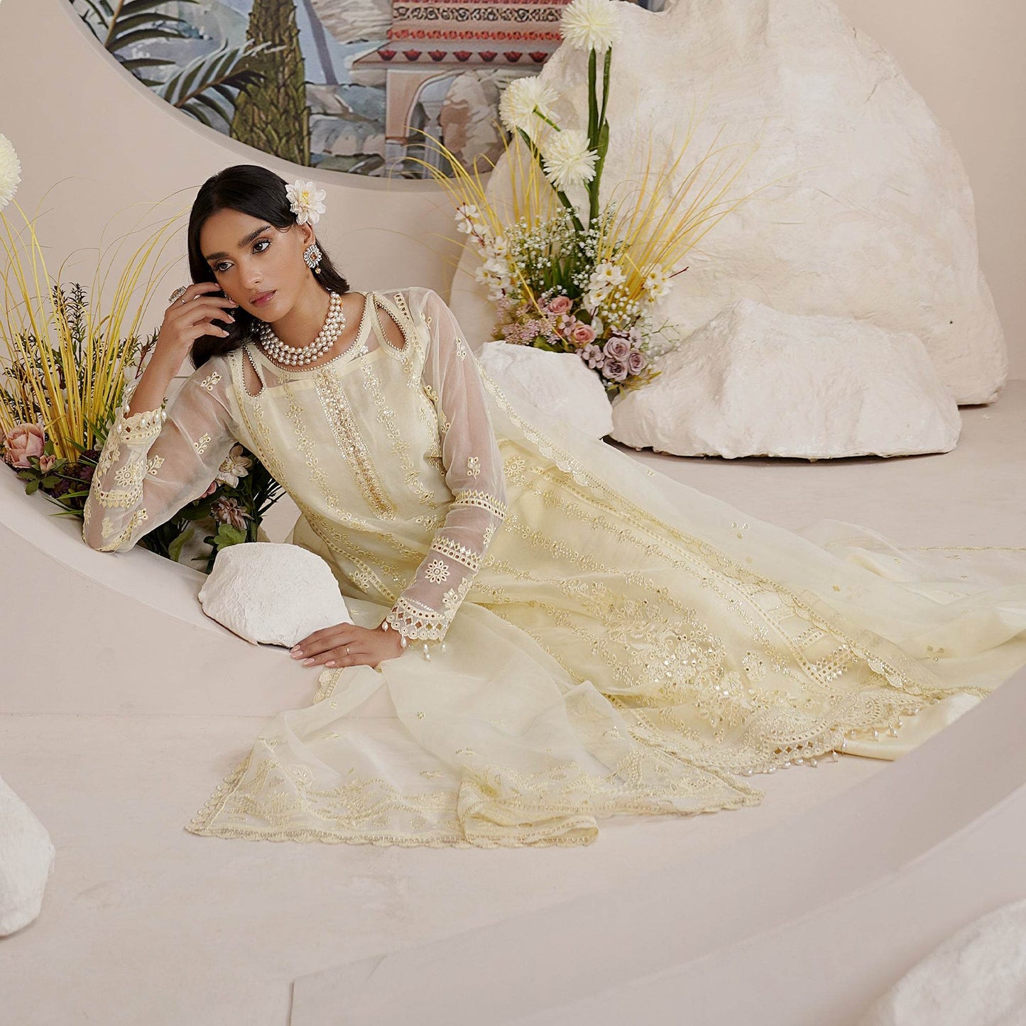 Embellished Ready to wear Organza 3pcs - Jotey