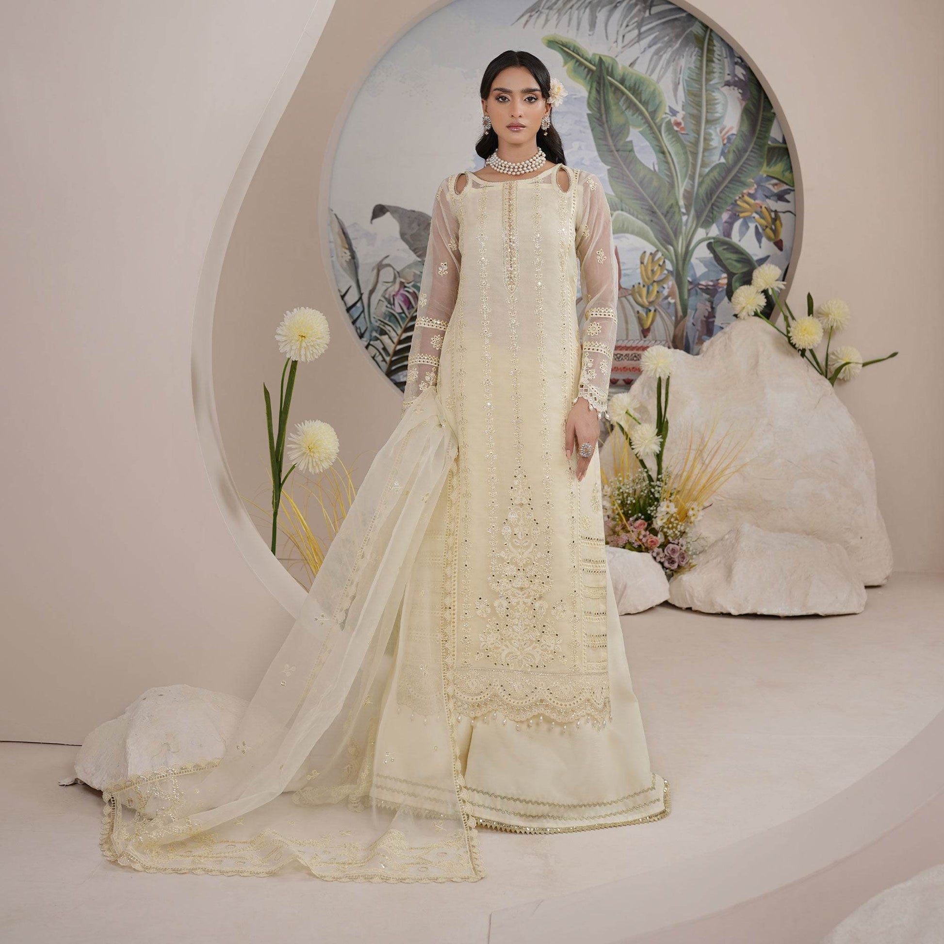 Embellished Ready to wear Organza 3pcs - Jotey