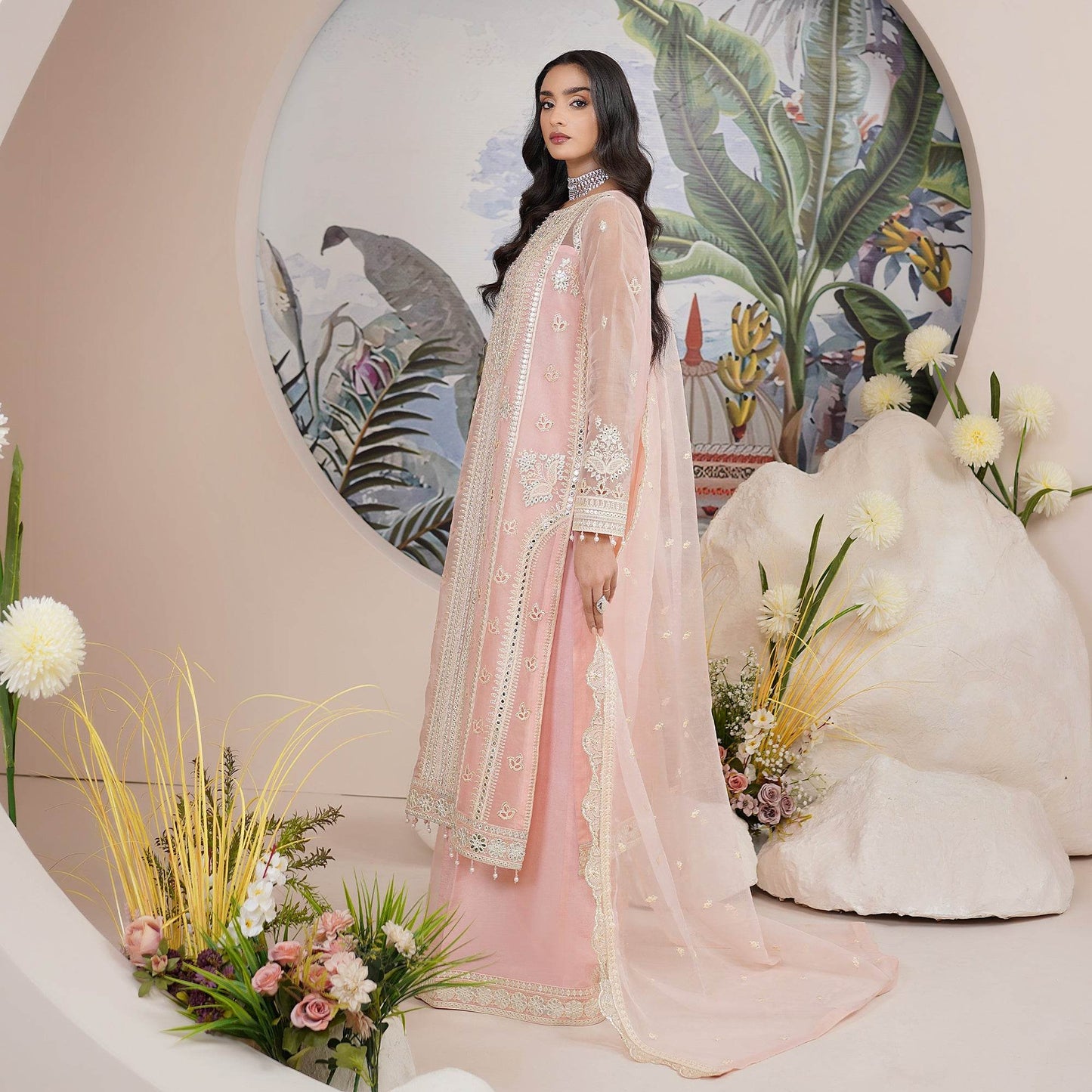 Embellished Ready to wear Organza 3pcs - Jotey