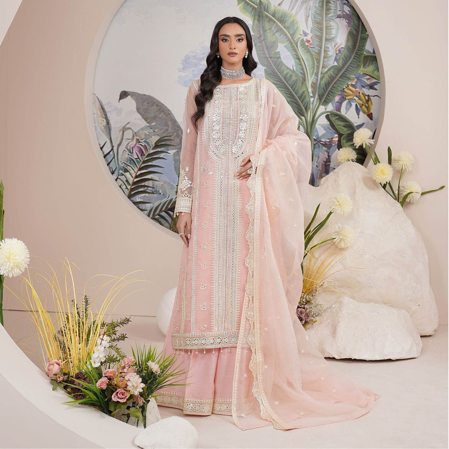 Embellished Ready to wear Organza 3pcs - Jotey