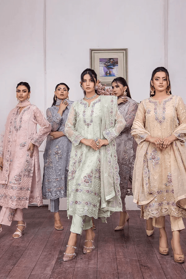 ZA Clothes MUZAYYAN Embroidered Organza Ready to wear 3pcs - Jotey