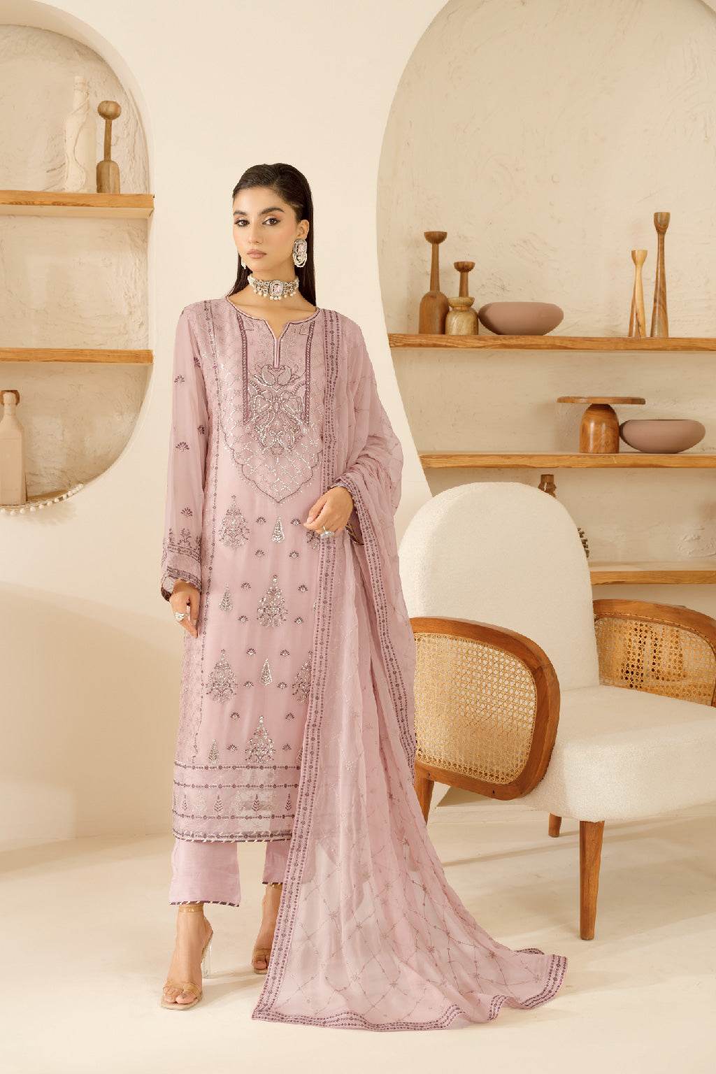 Sonehri By Ramsha Chiffon Unstitched 3pcs - Jotey