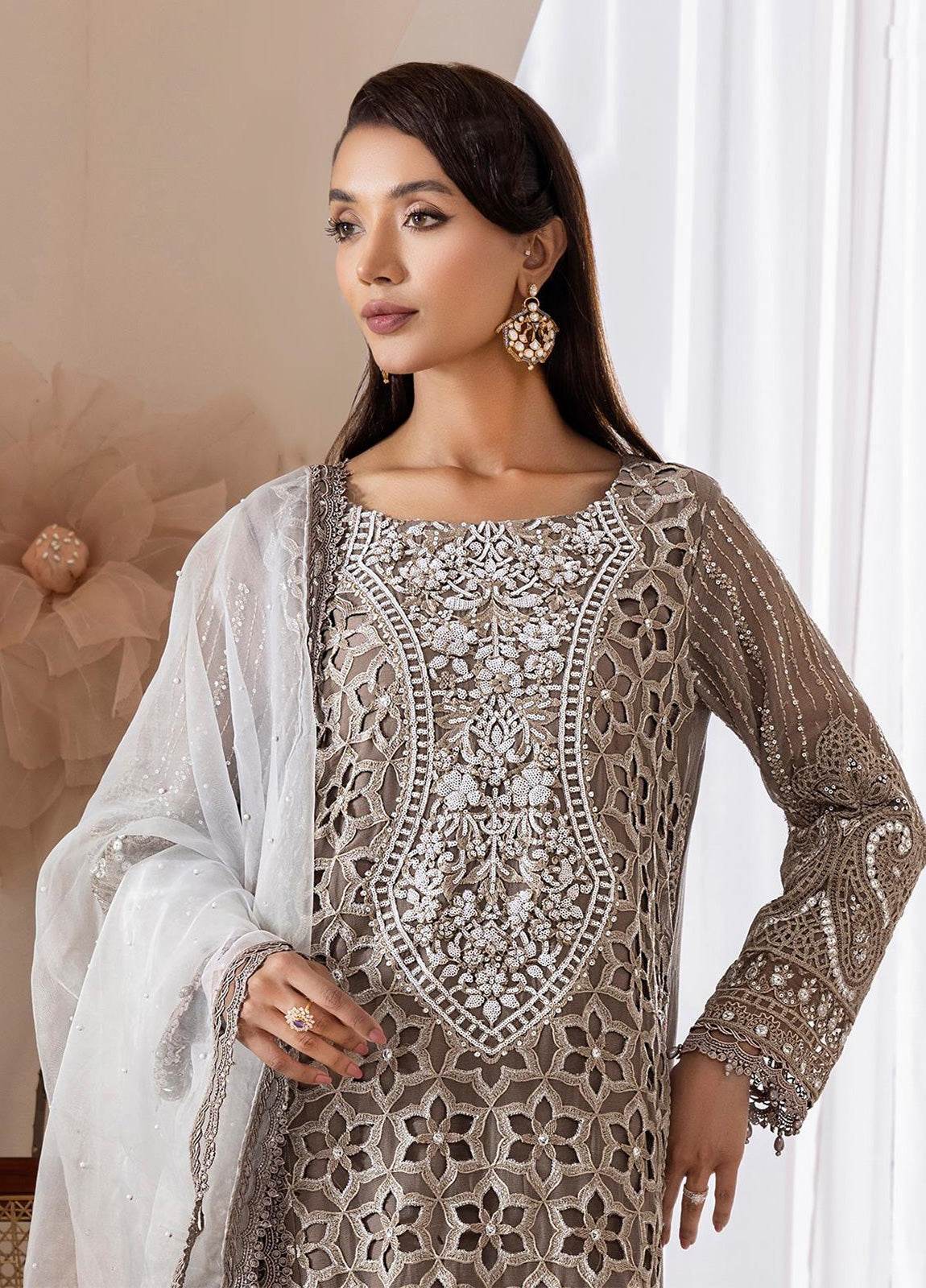 Zoya By ZA Clothes Embroidered Chiffon Semi-Stitched 3pcs - Jotey