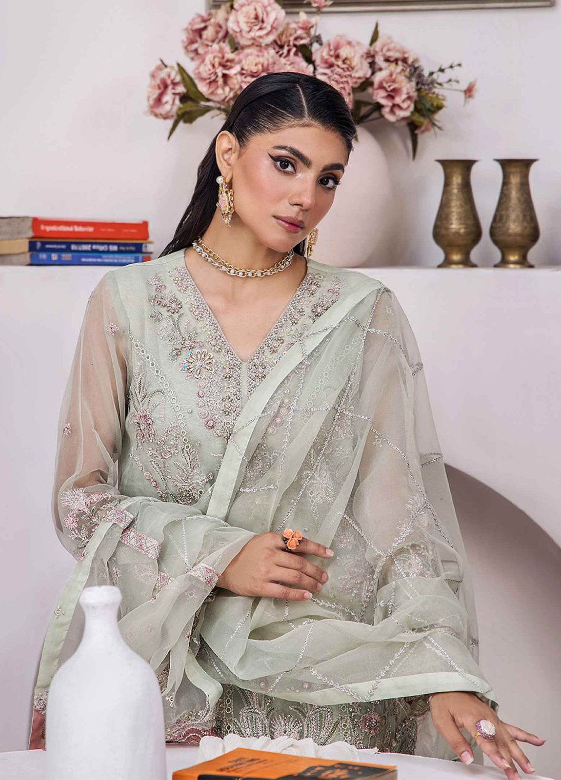 ZA Clothes Gulshan Embroidered Organza Ready to wear 3pcs - Jotey