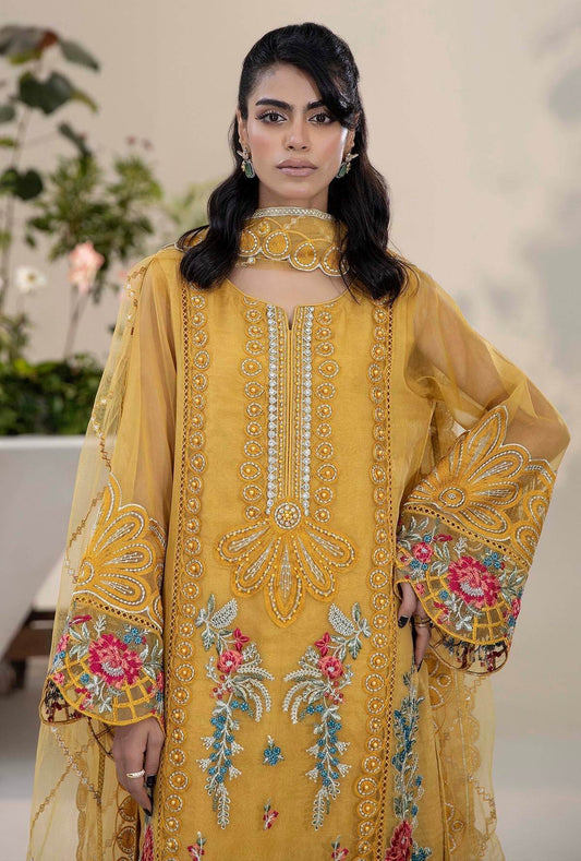 Raahi By ZA Clothes Embroidered Semi-Stitched Organza 3pcs - Jotey