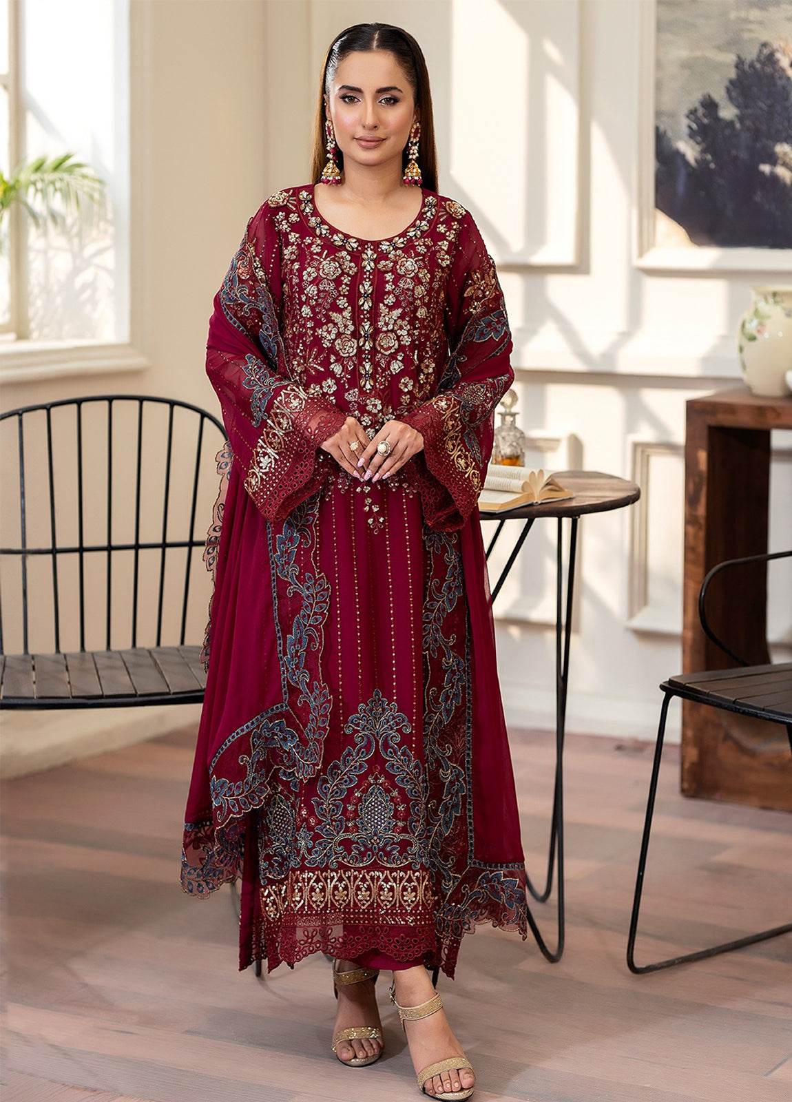 Tabassum By ZA Clothes Embroidered Chiffon Semi-Stitched 3pcs - Jotey