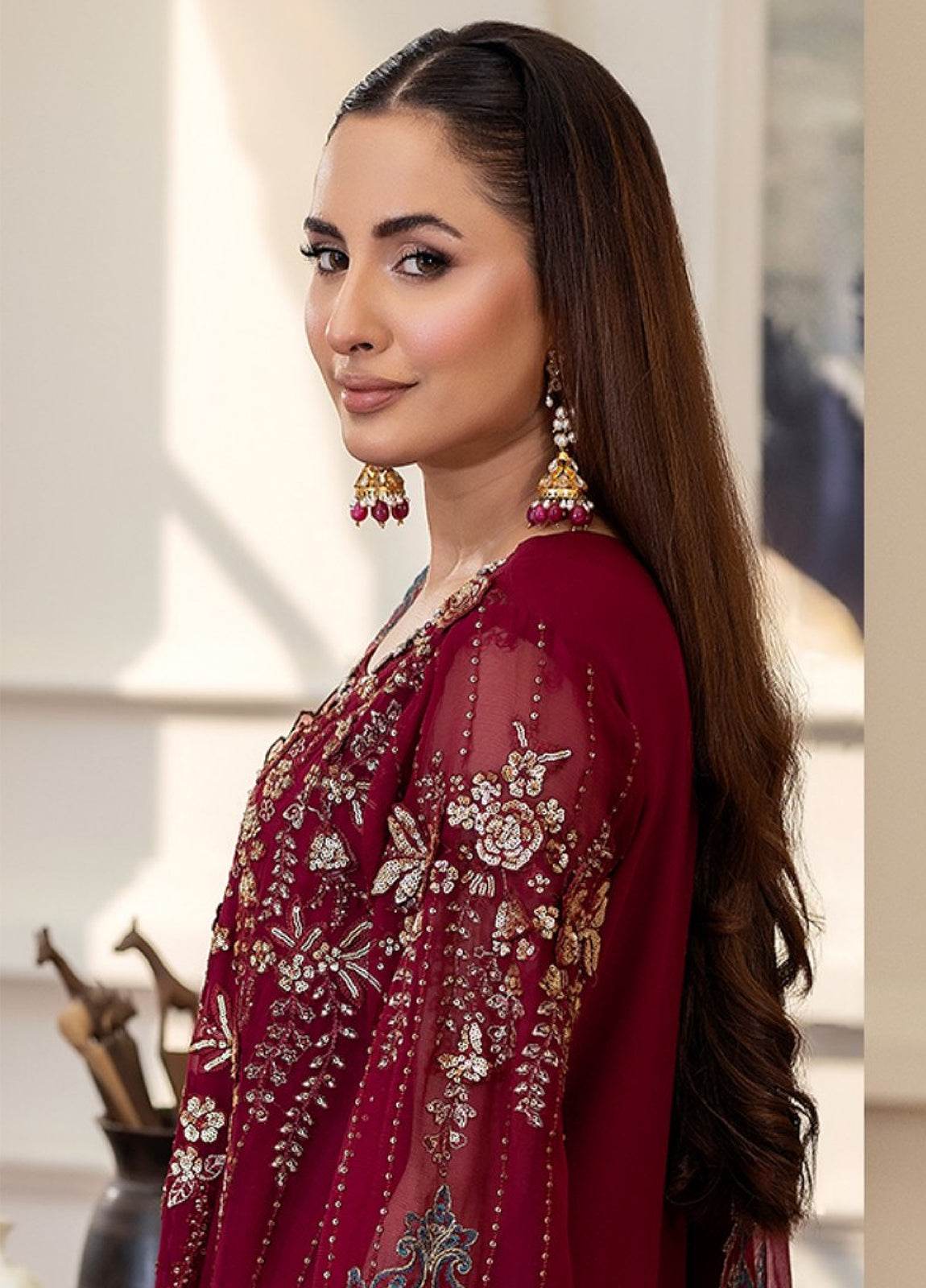 Tabassum By ZA Clothes Embroidered Chiffon Semi-Stitched 3pcs - Jotey