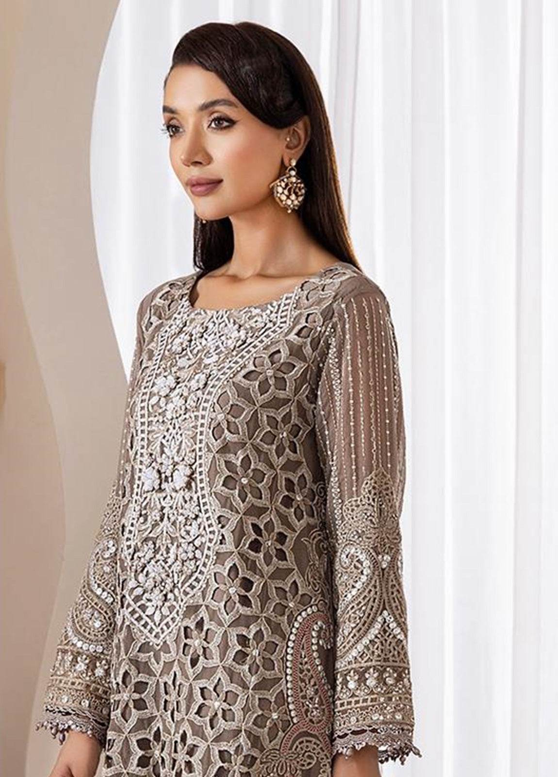 Zoya By ZA Clothes Embroidered Chiffon Semi-Stitched 3pcs - Jotey