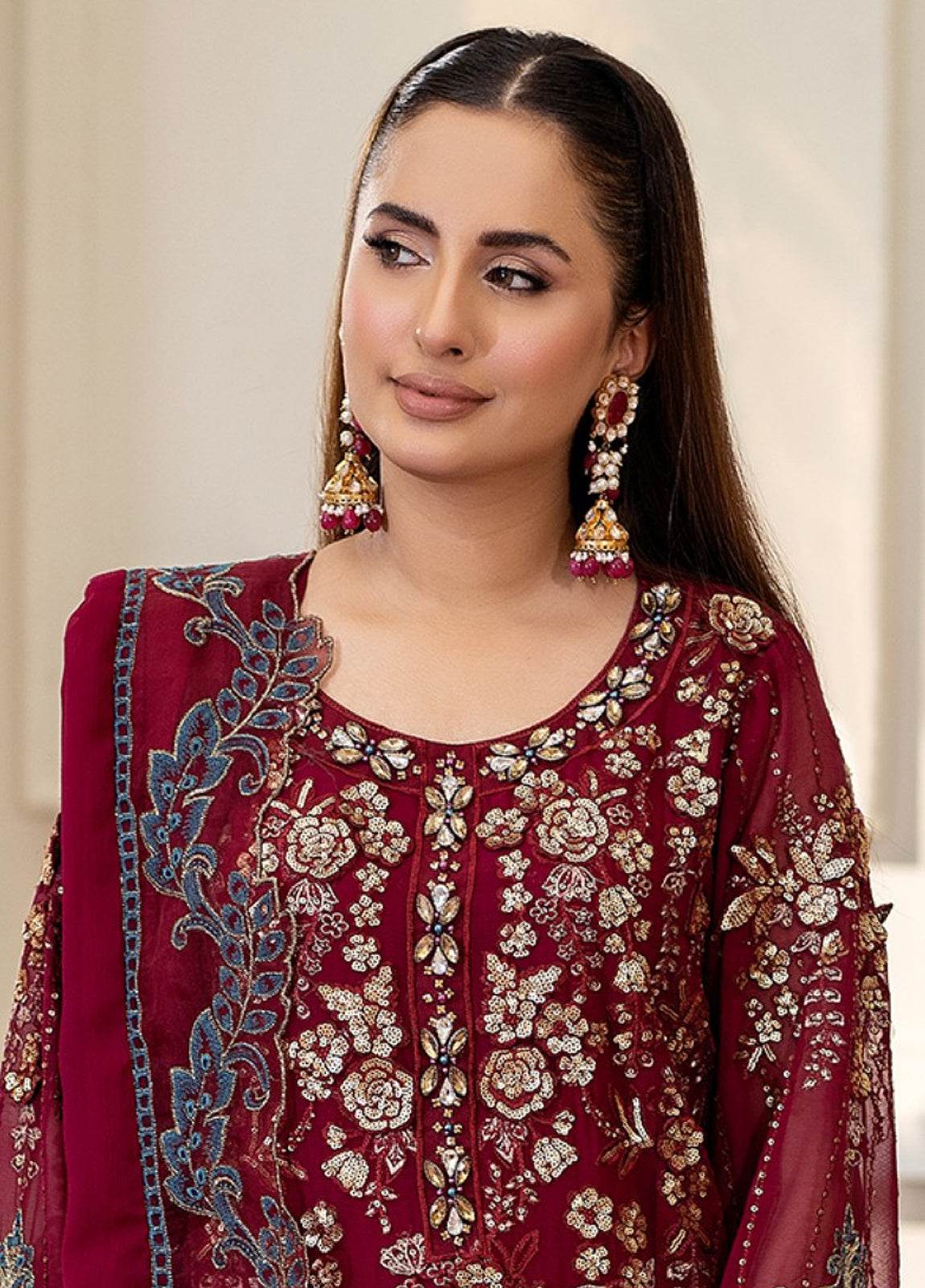 Tabassum By ZA Clothes Embroidered Chiffon Semi-Stitched 3pcs - Jotey