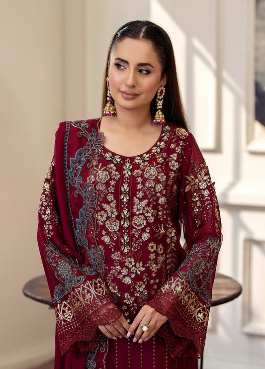 Tabassum By ZA Clothes Embroidered Chiffon Semi-Stitched 3pcs - Jotey