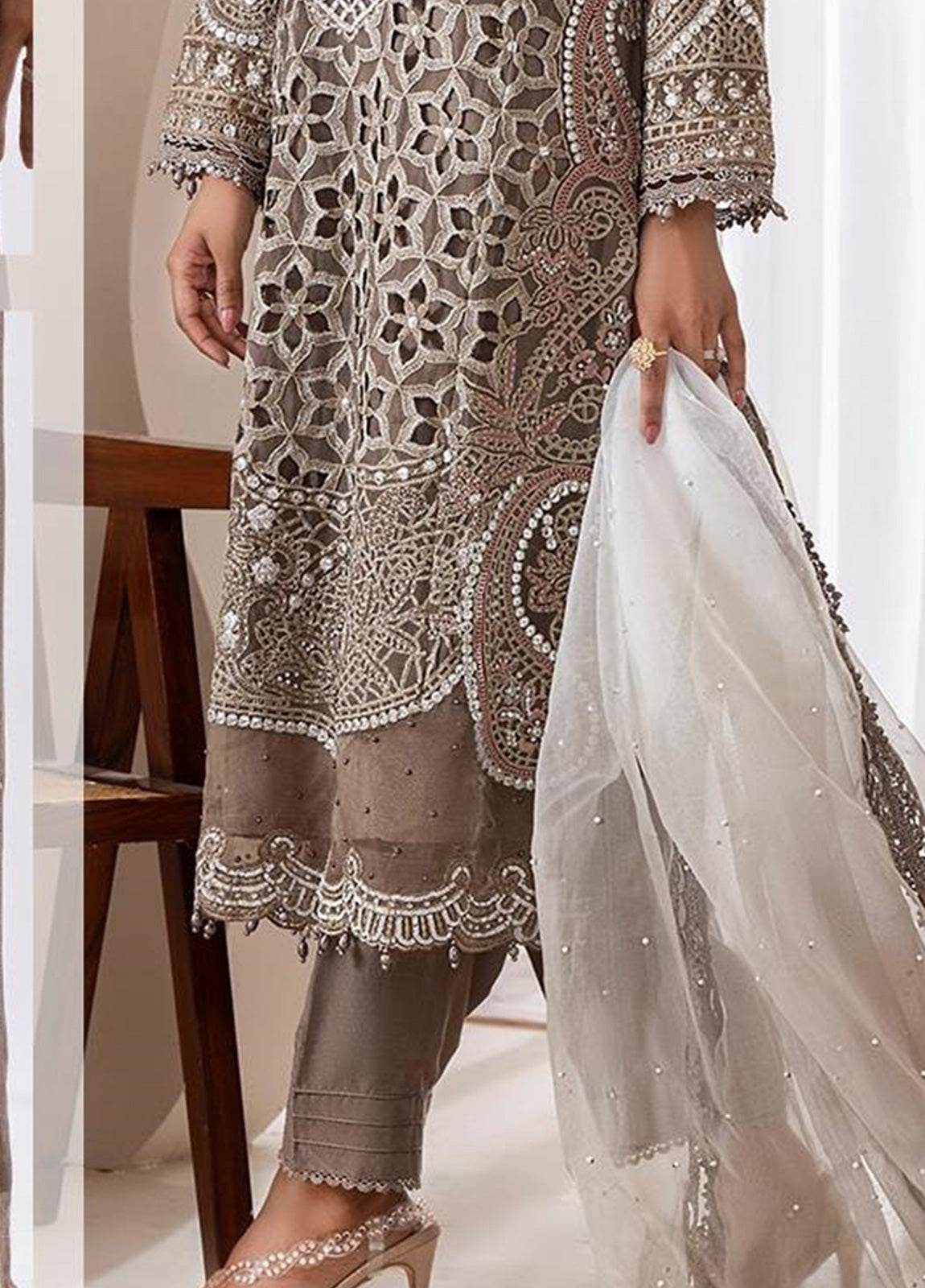 Zoya By ZA Clothes Embroidered Chiffon Semi-Stitched 3pcs - Jotey