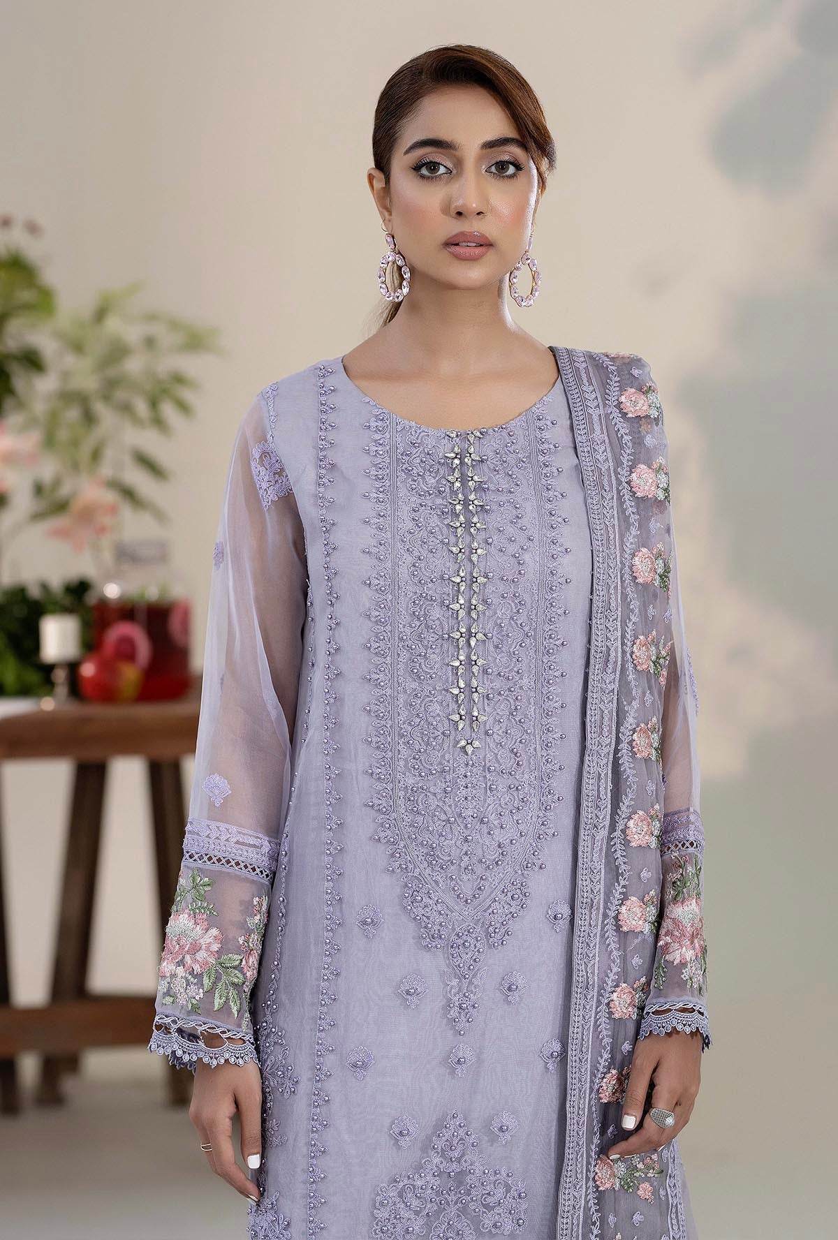 Roshnai By ZA Clothes Embroidered Semi-Stitched Organza 3pcs - Jotey