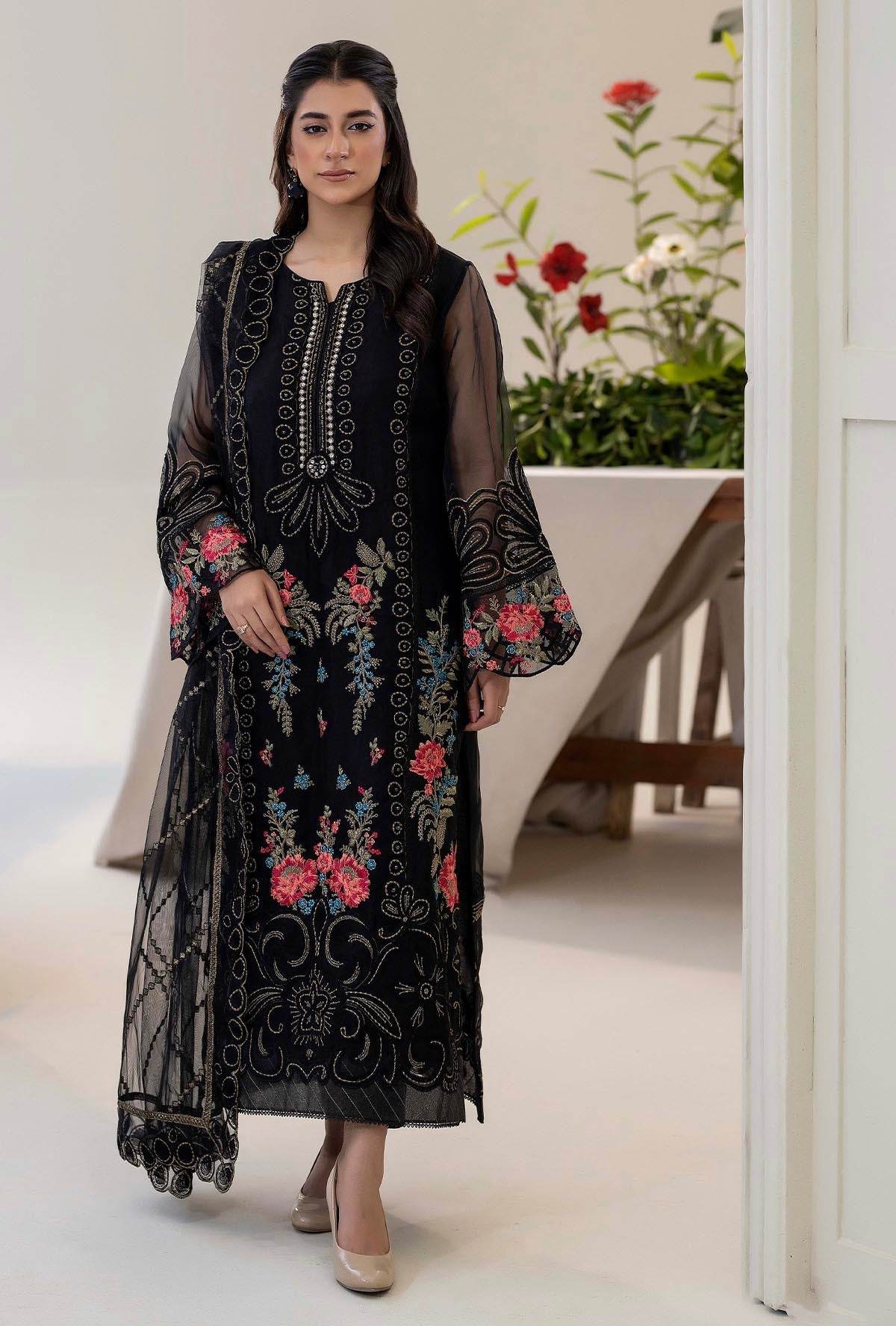 Raahi By ZA Clothes Embroidered Semi-Stitched Organza 3pcs - Jotey