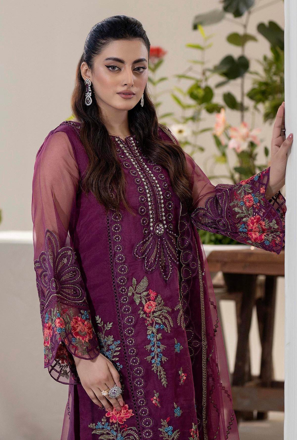 Raahi By ZA Clothes Embroidered Semi-Stitched Organza 3pcs - Jotey