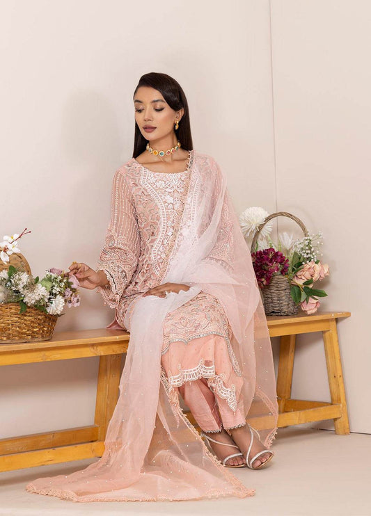 Zoya By ZA Clothes Embroidered Chiffon Semi-Stitched 3pcs - Jotey