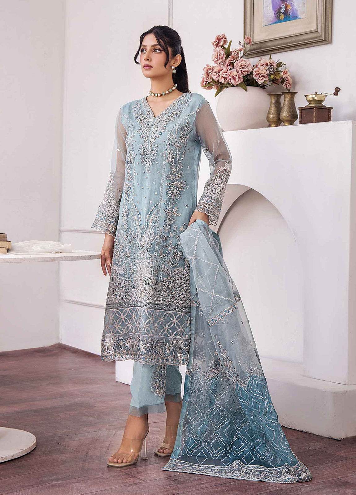 ZA Clothes Gulshan Embroidered Organza Ready to wear 3pcs - Jotey