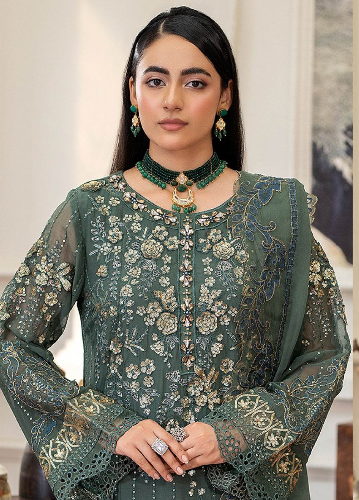 Tabassum By ZA Clothes Embroidered Chiffon Semi-Stitched 3pcs - Jotey