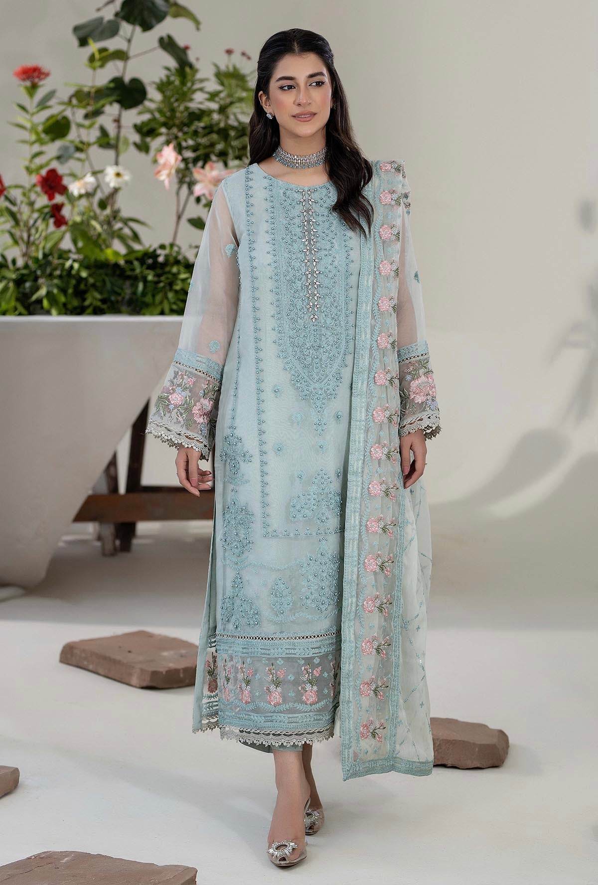 Roshnai By ZA Clothes Embroidered Semi-Stitched Organza 3pcs - Jotey