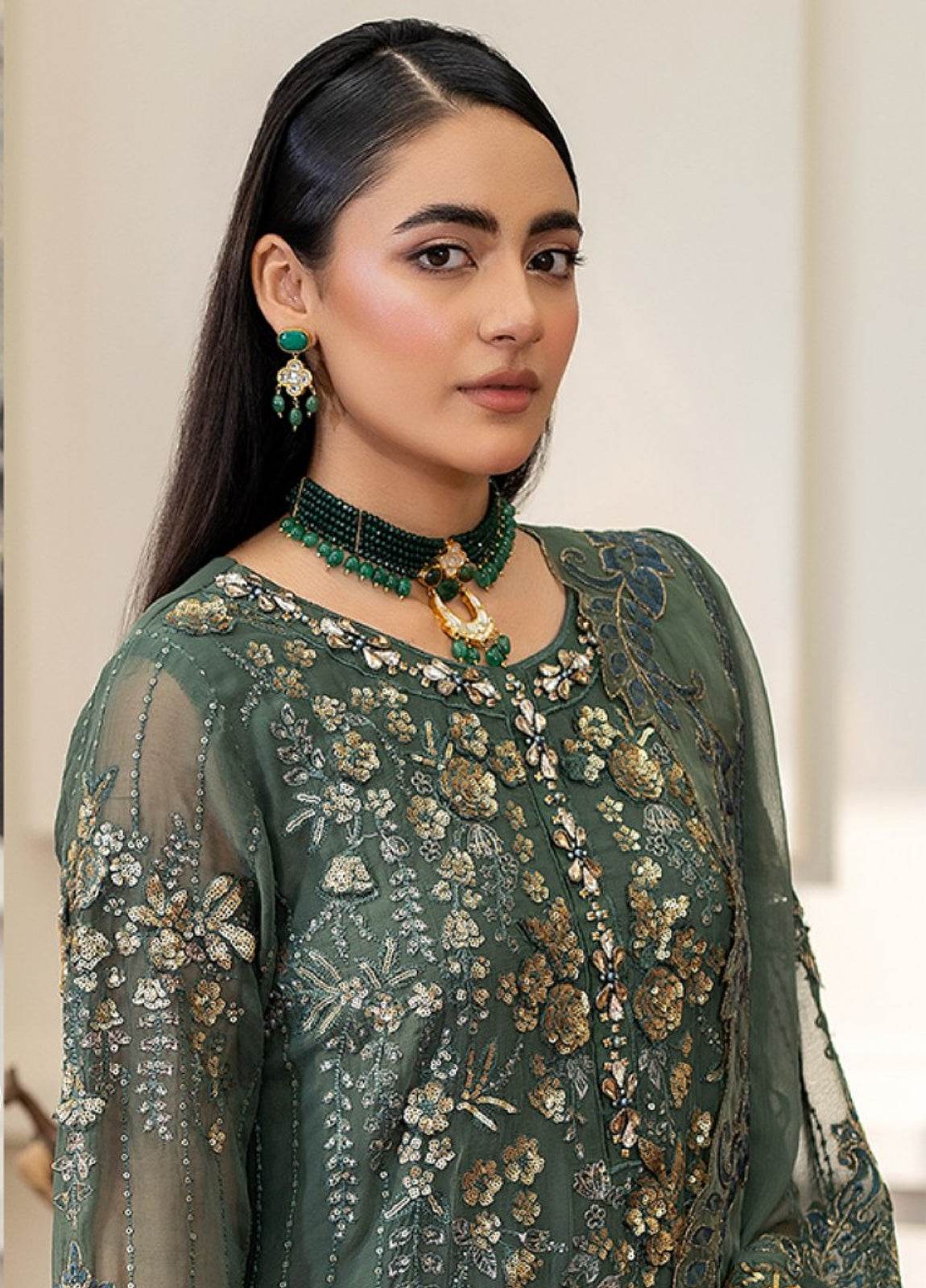 Tabassum By ZA Clothes Embroidered Chiffon Semi-Stitched 3pcs - Jotey