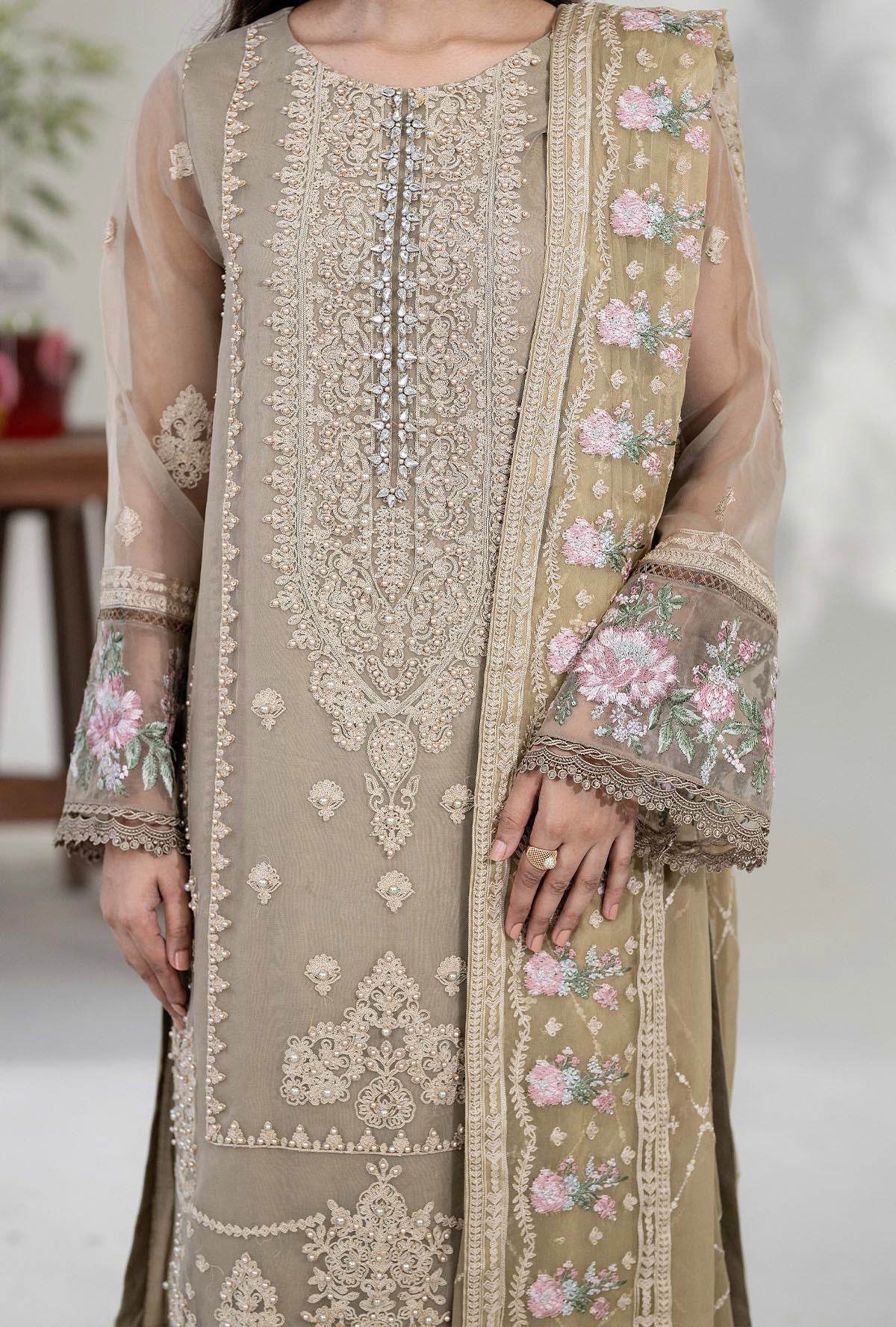 Roshnai By ZA Clothes Embroidered Semi-Stitched Organza 3pcs - Jotey